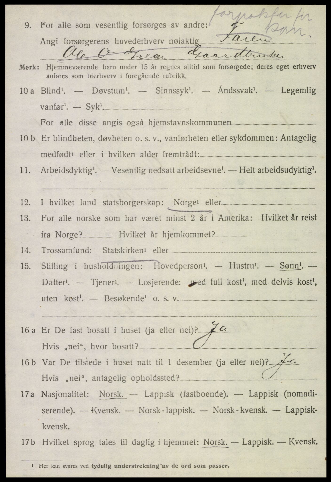 SAT, 1920 census for Verdal, 1920, p. 12154