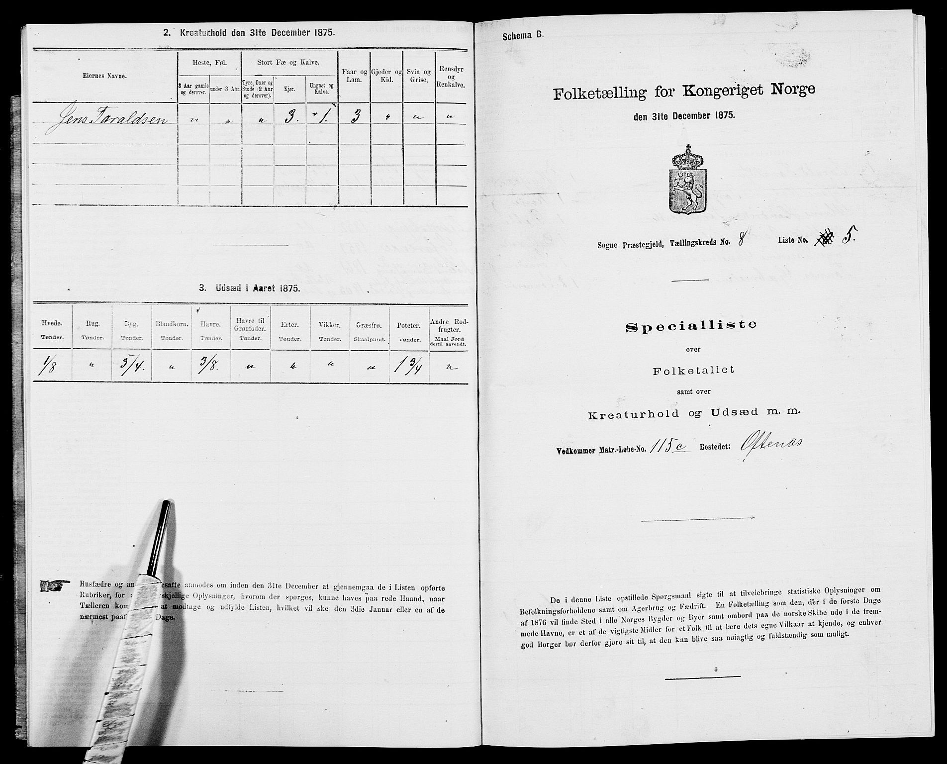 SAK, 1875 census for 1018P Søgne, 1875, p. 681