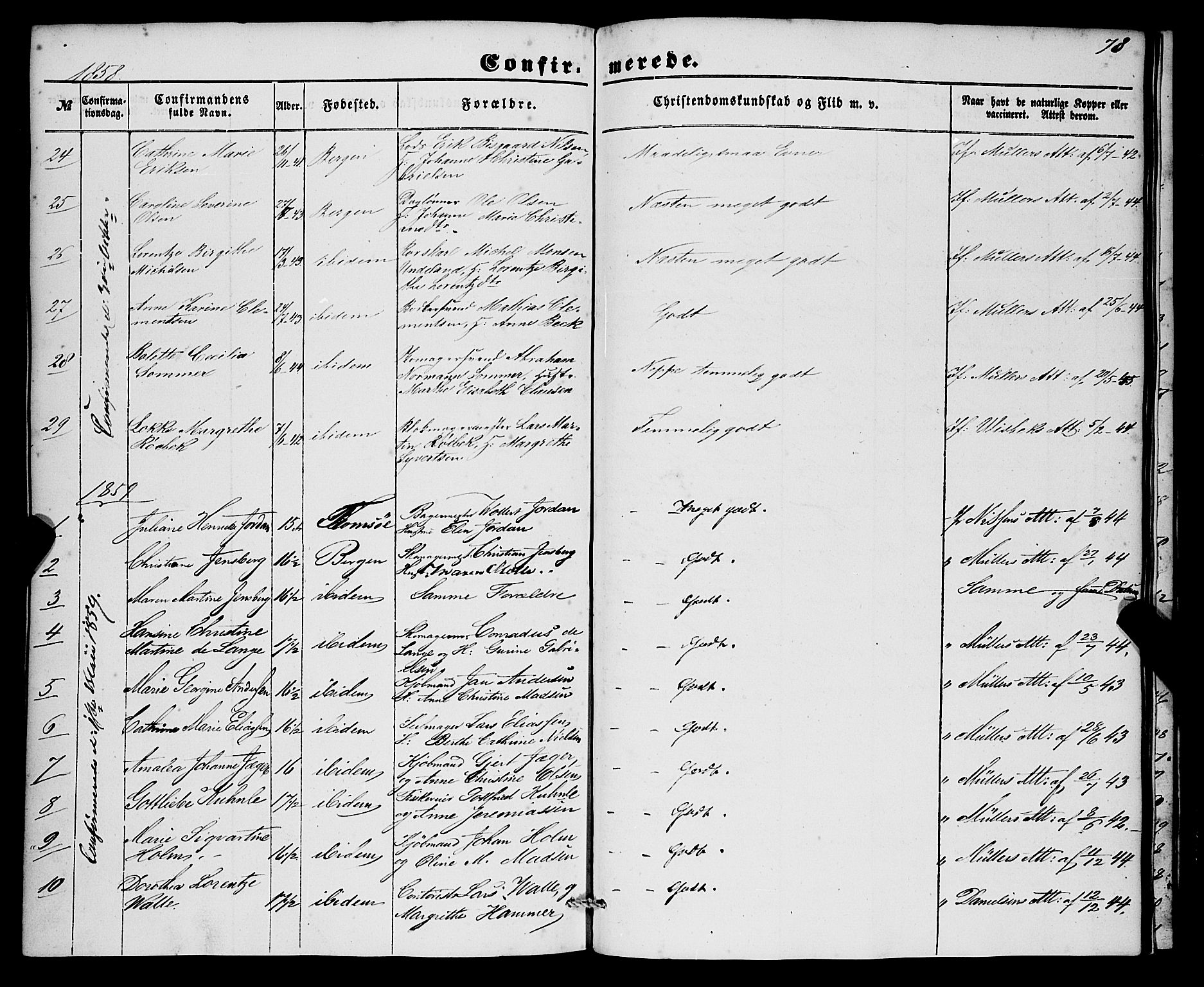 Nykirken Sokneprestembete, SAB/A-77101/H/Haa/L0023: Parish register (official) no. C 2, 1851-1863, p. 78