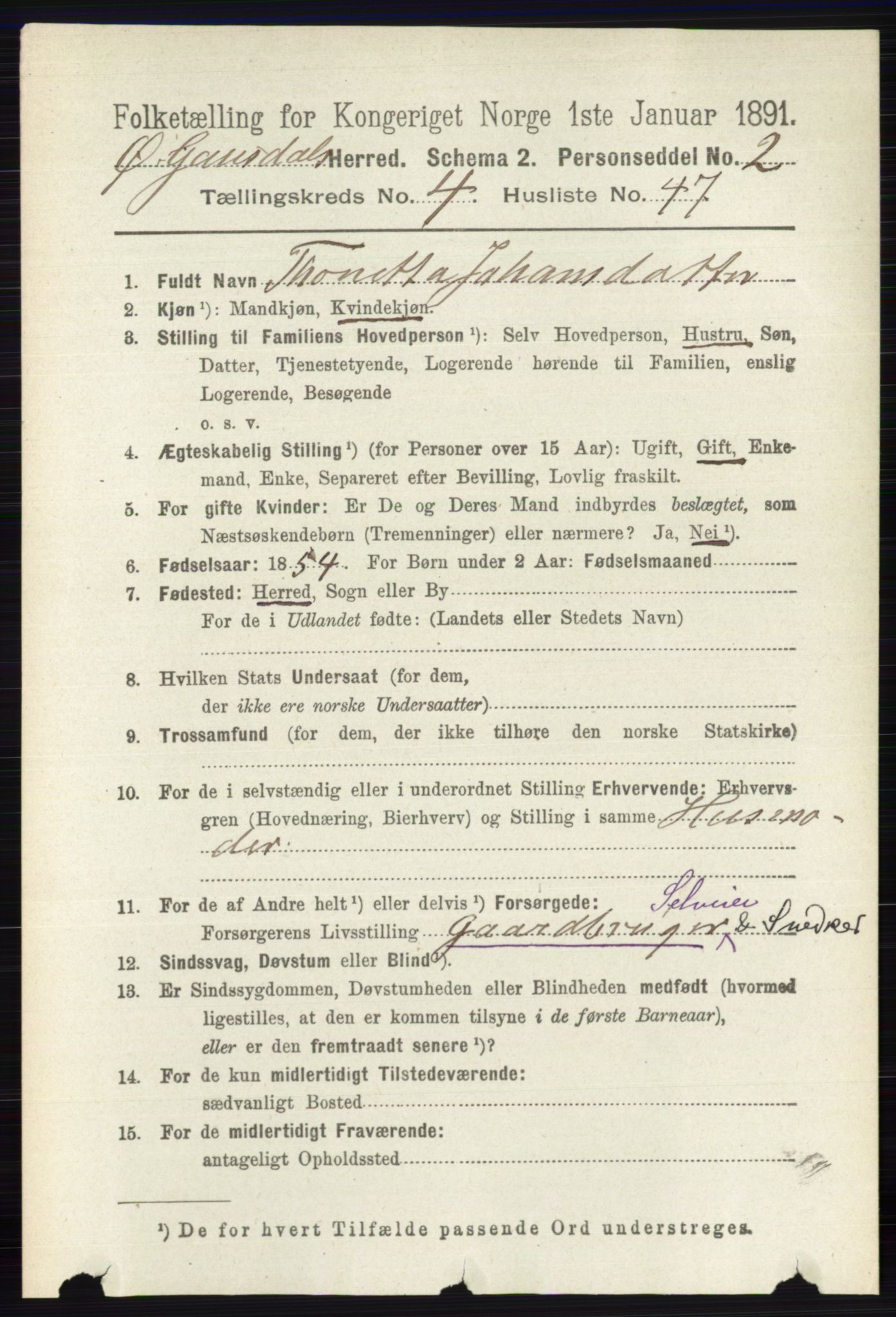 RA, 1891 census for 0522 Østre Gausdal, 1891, p. 2808