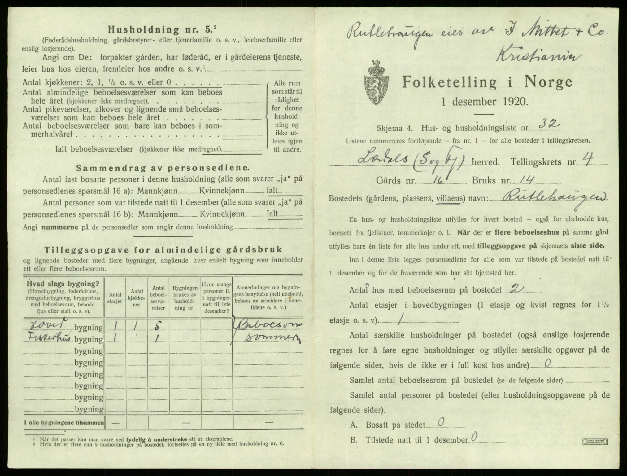 SAB, 1920 census for Lærdal, 1920, p. 376