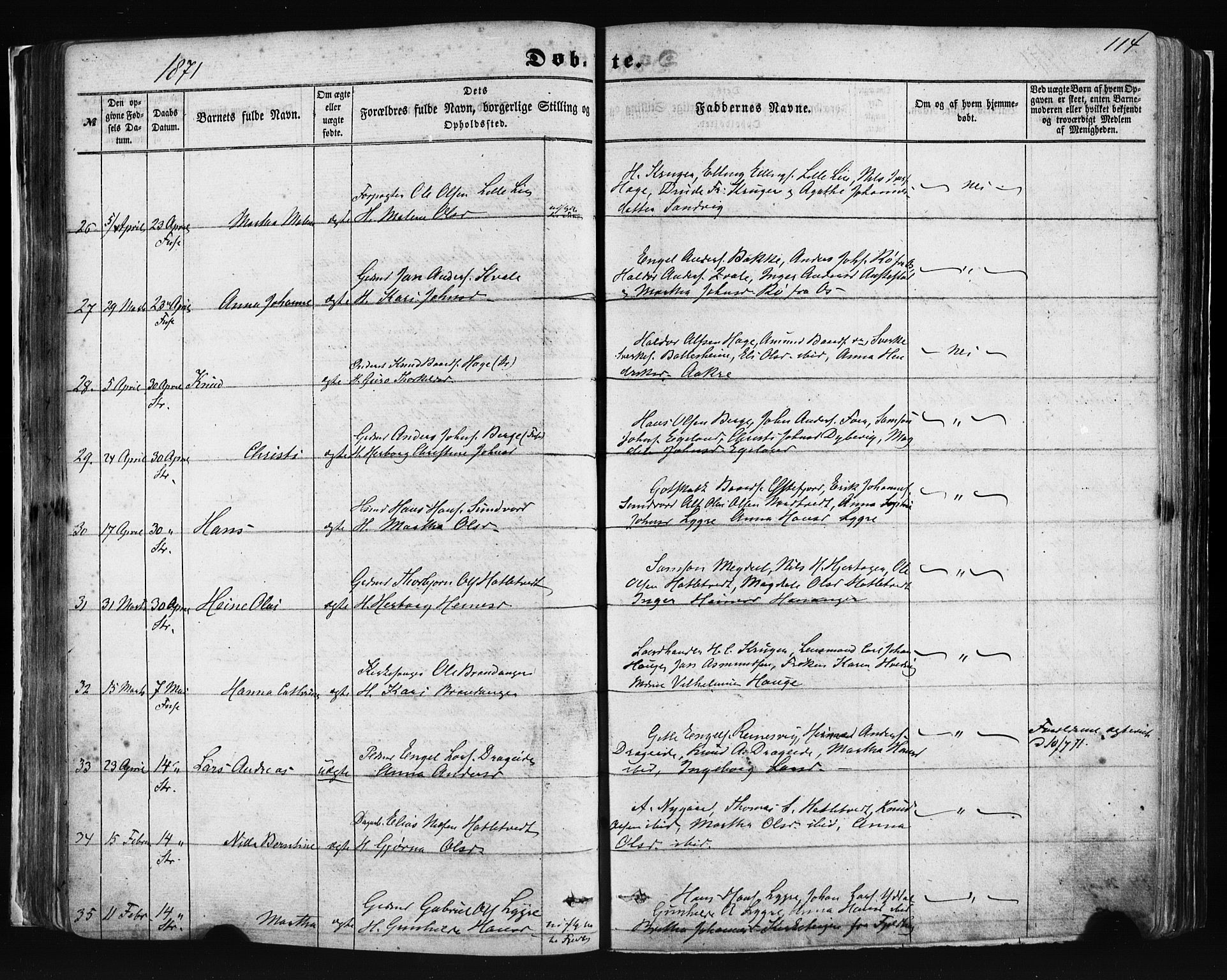 Fusa sokneprestembete, SAB/A-75401/H/Haa: Parish register (official) no. A 1I, 1855-1879, p. 114