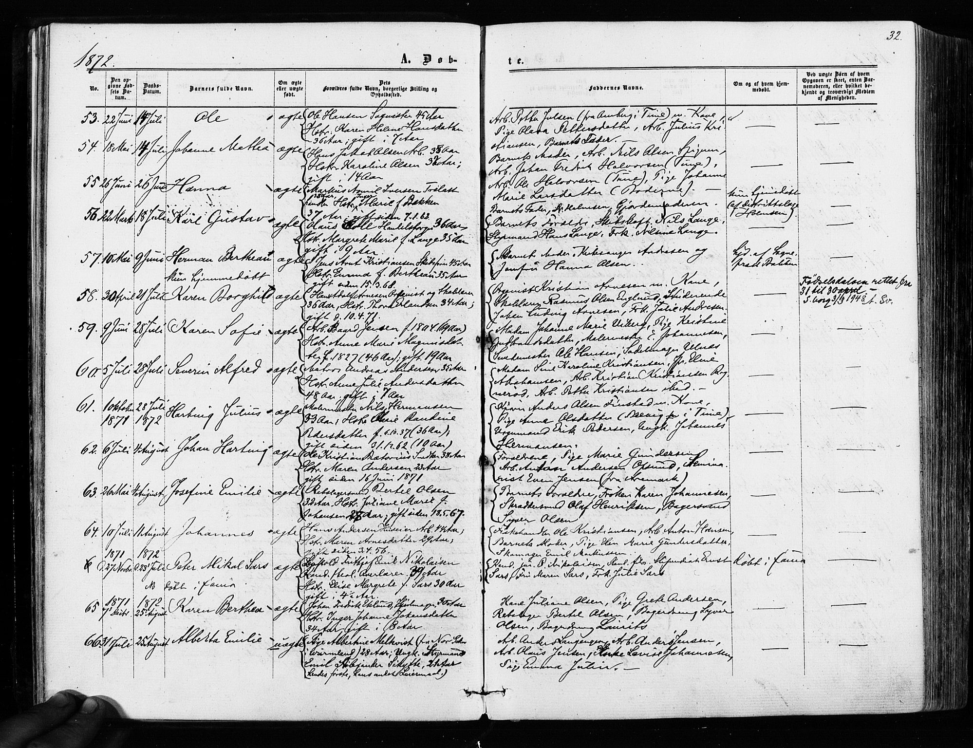 Sarpsborg prestekontor Kirkebøker, AV/SAO-A-2006/F/Fa/L0002: Parish register (official) no. 2, 1869-1877, p. 32