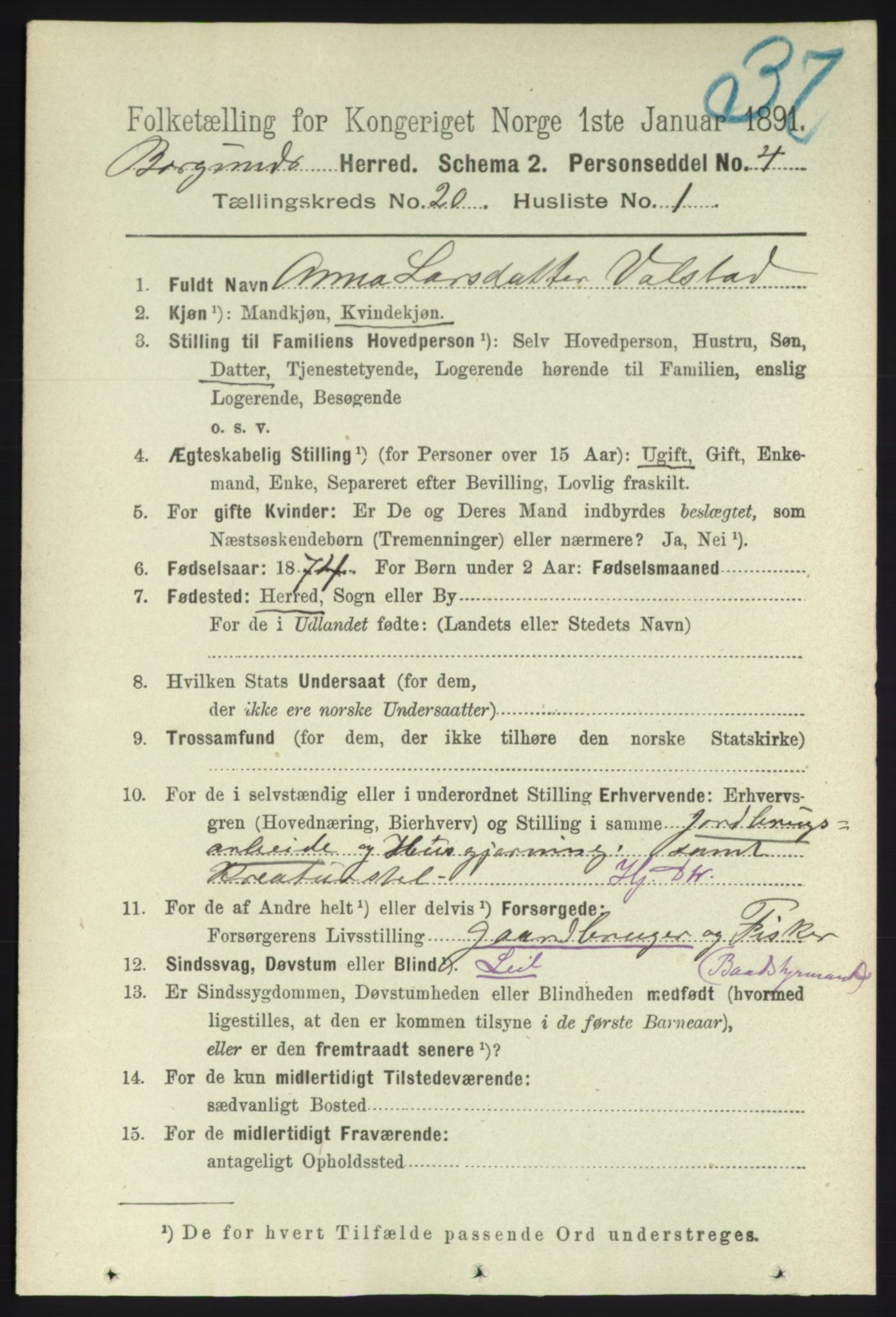 RA, 1891 census for 1531 Borgund, 1891, p. 6113