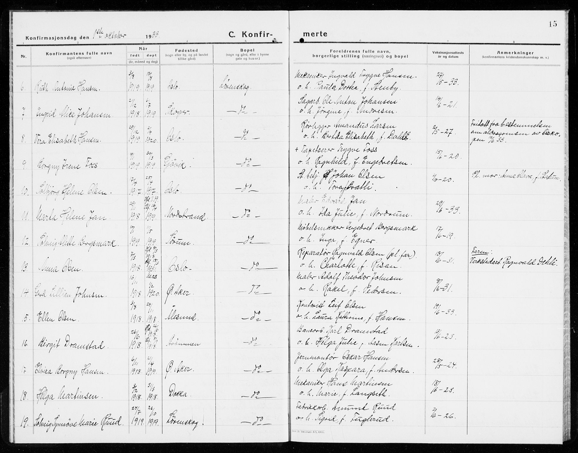 Skedsmo prestekontor Kirkebøker, AV/SAO-A-10033a/G/Gb/L0005: Parish register (copy) no. II 5, 1932-1944, p. 15