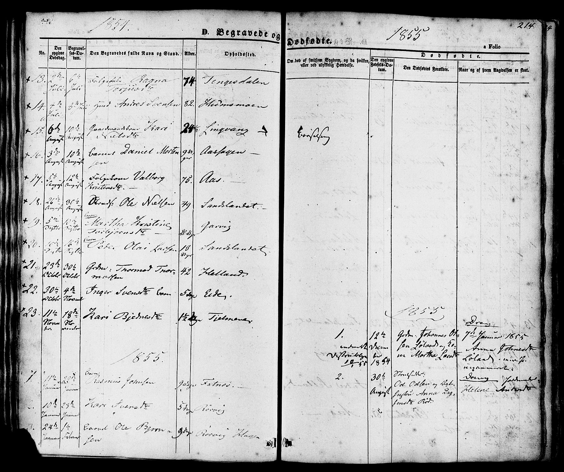 Sand sokneprestkontor, AV/SAST-A-101848/01/III/L0003: Parish register (official) no. A 3, 1854-1879, p. 214