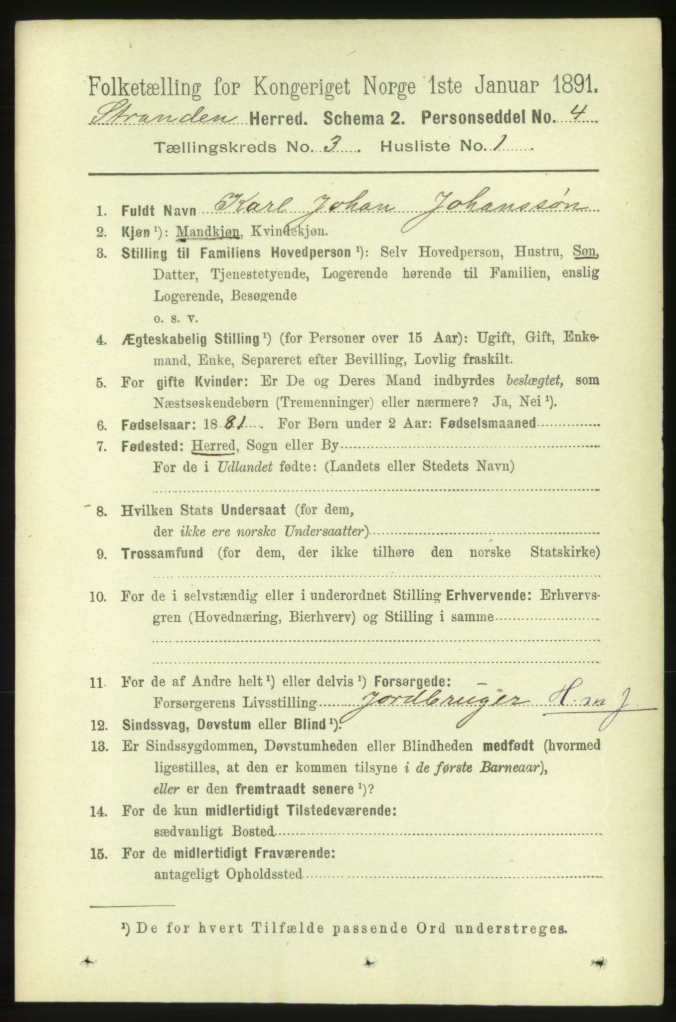 RA, 1891 census for 1525 Stranda, 1891, p. 501