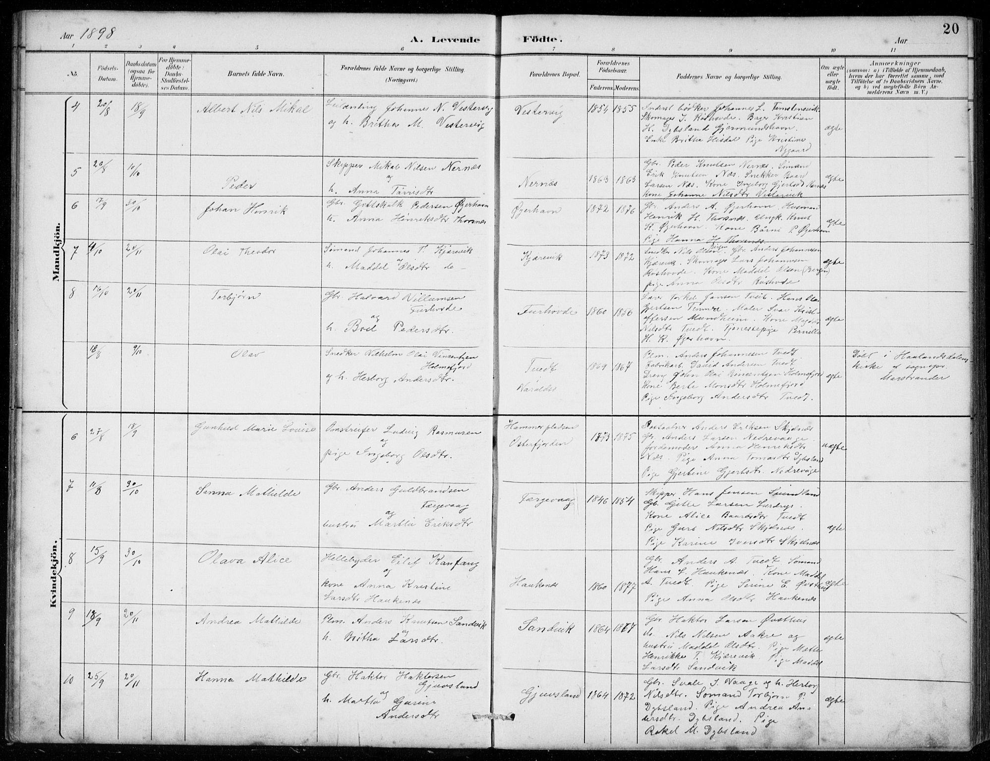 Strandebarm sokneprestembete, SAB/A-78401/H/Hab: Parish register (copy) no. C  1, 1891-1913, p. 20