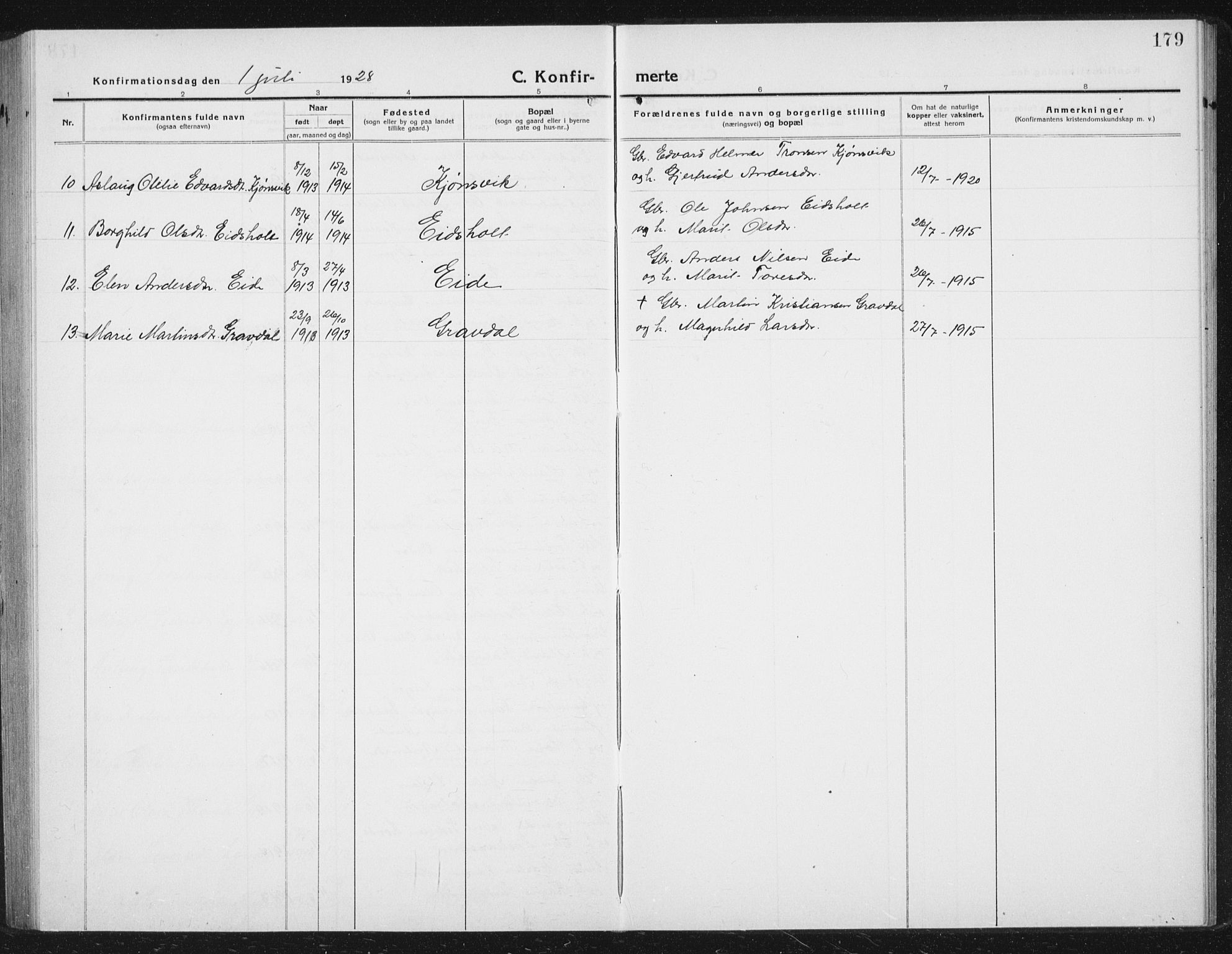 Ministerialprotokoller, klokkerbøker og fødselsregistre - Sør-Trøndelag, AV/SAT-A-1456/630/L0506: Parish register (copy) no. 630C04, 1914-1933, p. 179