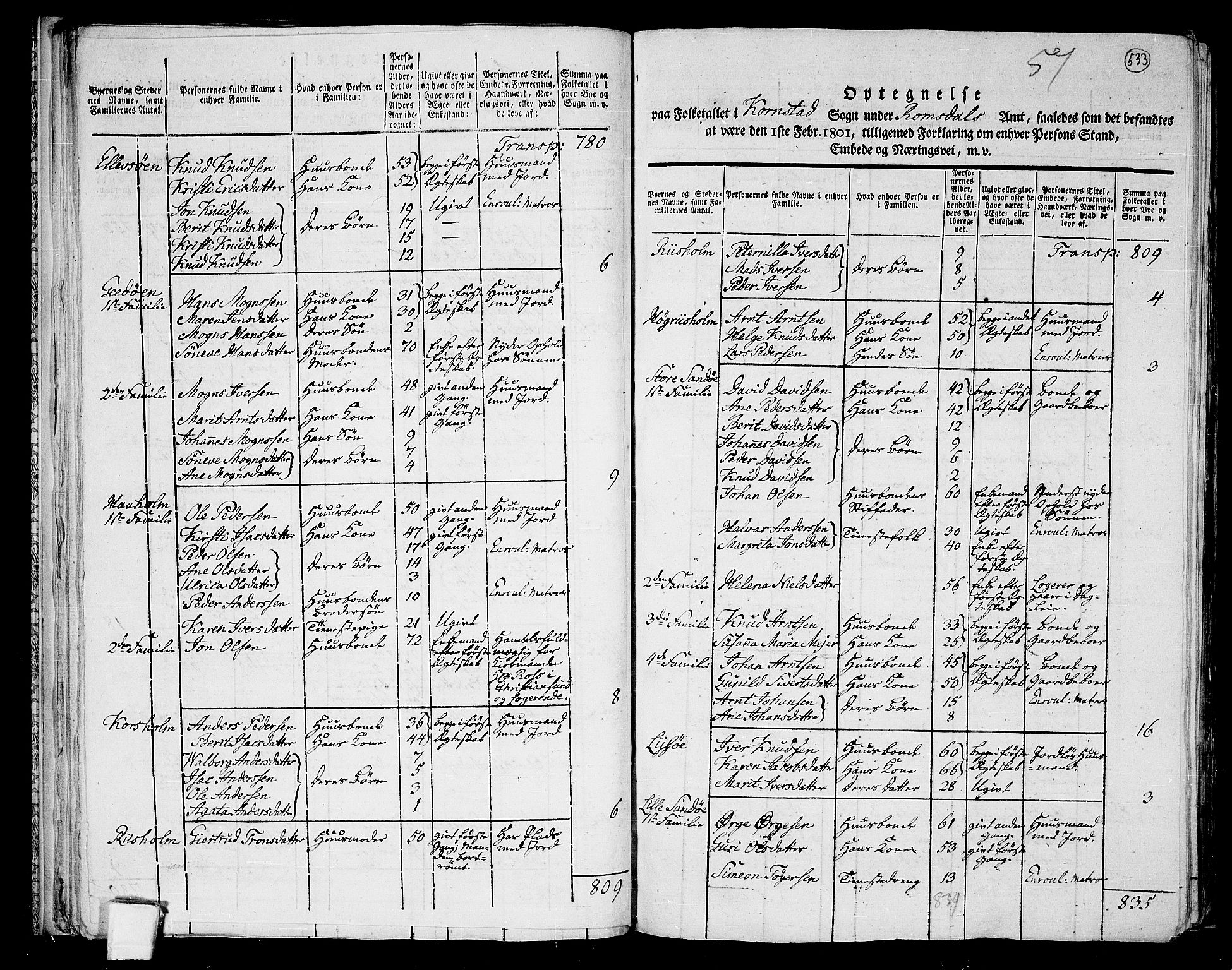 RA, 1801 census for 1553P Kvernes, 1801, p. 532b-533a