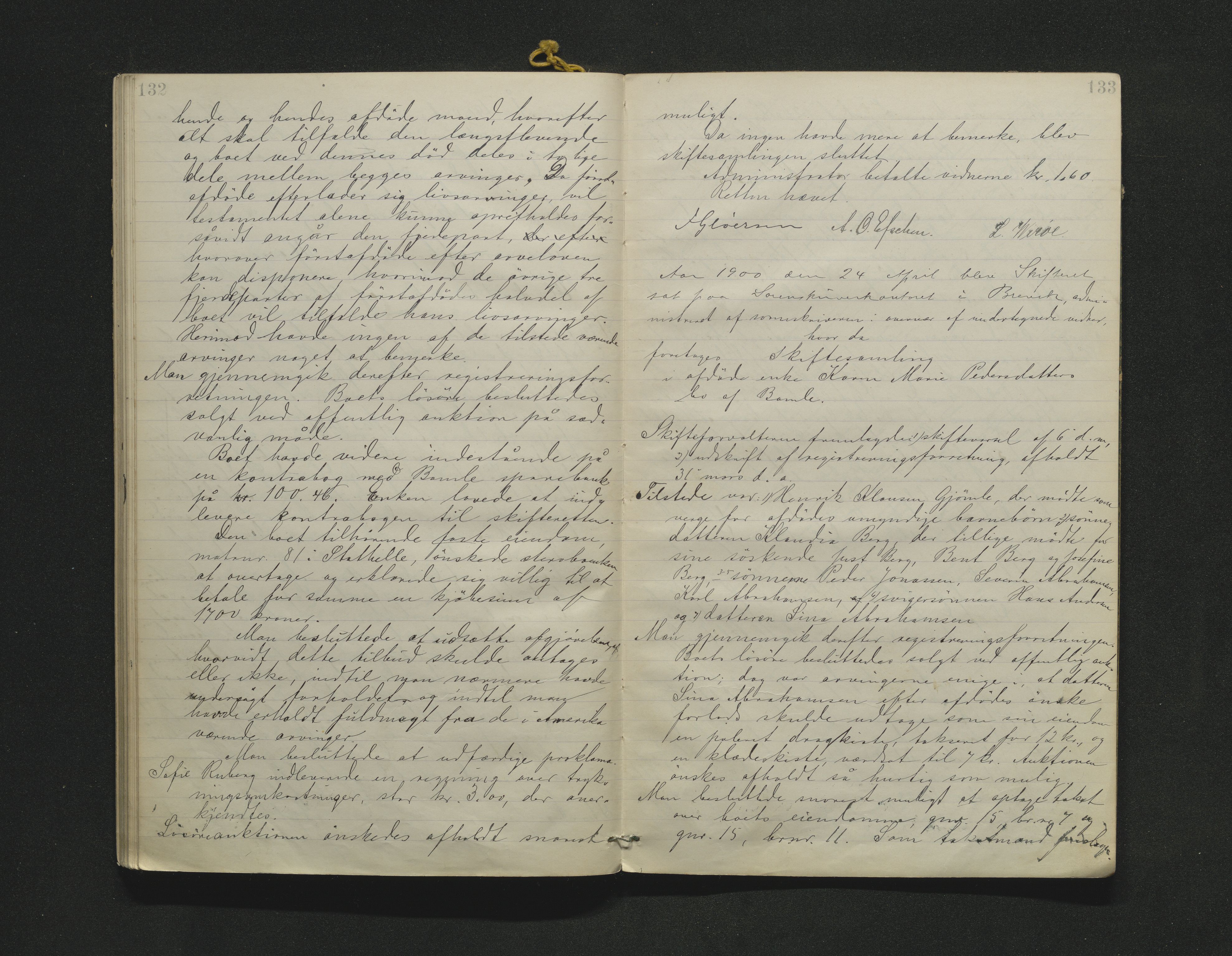 Bamble sorenskriveri, AV/SAKO-A-214/H/Hb/Hbc/L0013: Skifteforhandlingsprotokoll, 1898-1900, p. 132-133
