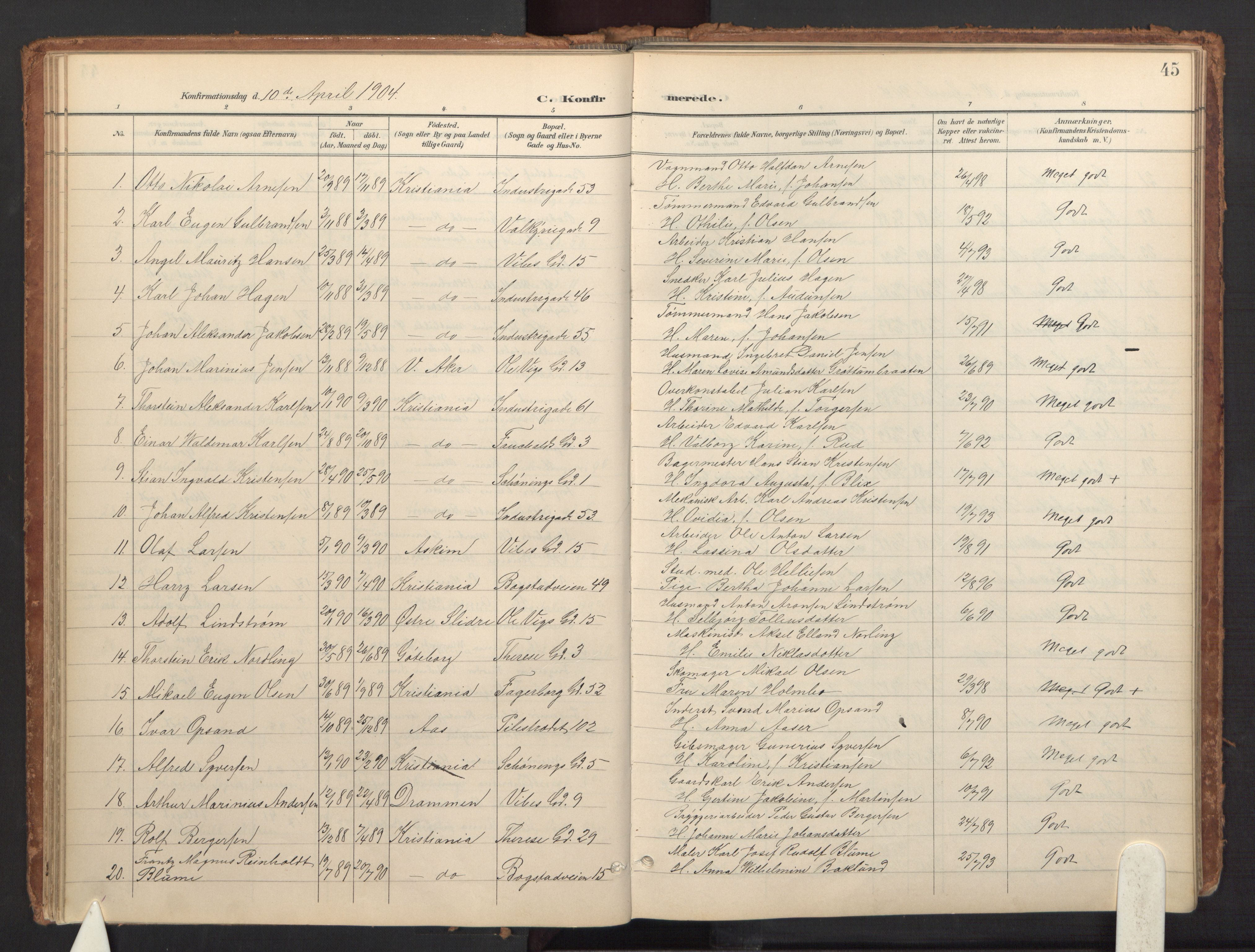 Fagerborg prestekontor Kirkebøker, SAO/A-10844/F/Fa/L0002: Parish register (official) no. 2, 1898-1918, p. 45