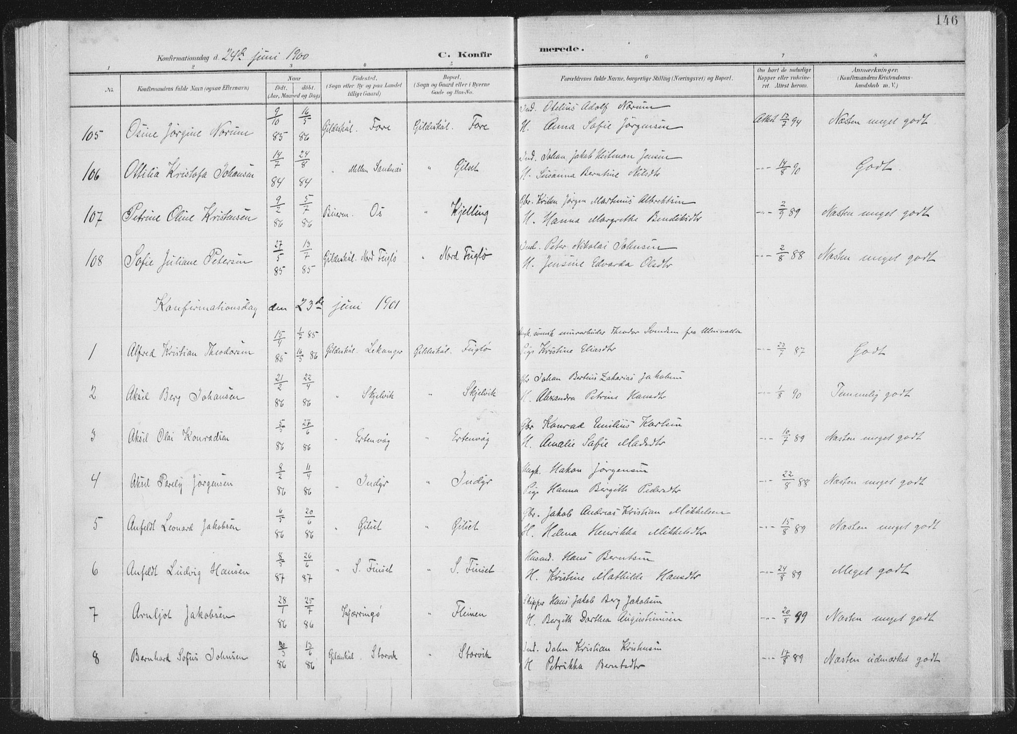 Ministerialprotokoller, klokkerbøker og fødselsregistre - Nordland, AV/SAT-A-1459/805/L0102: Parish register (official) no. 805A08I, 1900-1909, p. 146