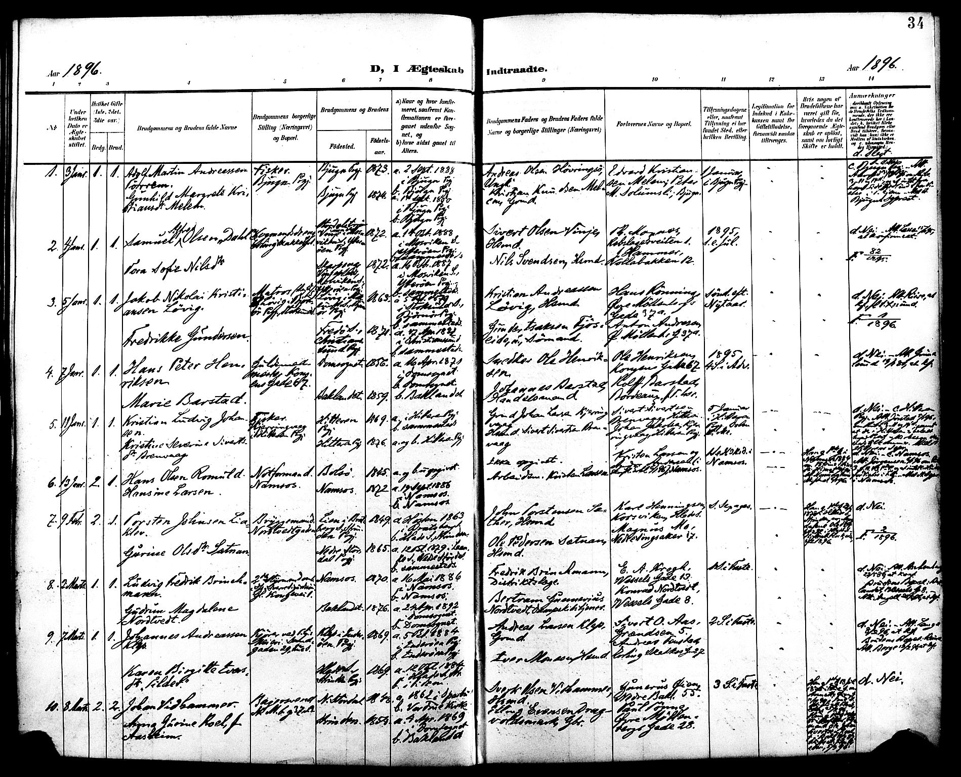 Ministerialprotokoller, klokkerbøker og fødselsregistre - Sør-Trøndelag, SAT/A-1456/604/L0198: Parish register (official) no. 604A19, 1893-1900, p. 34