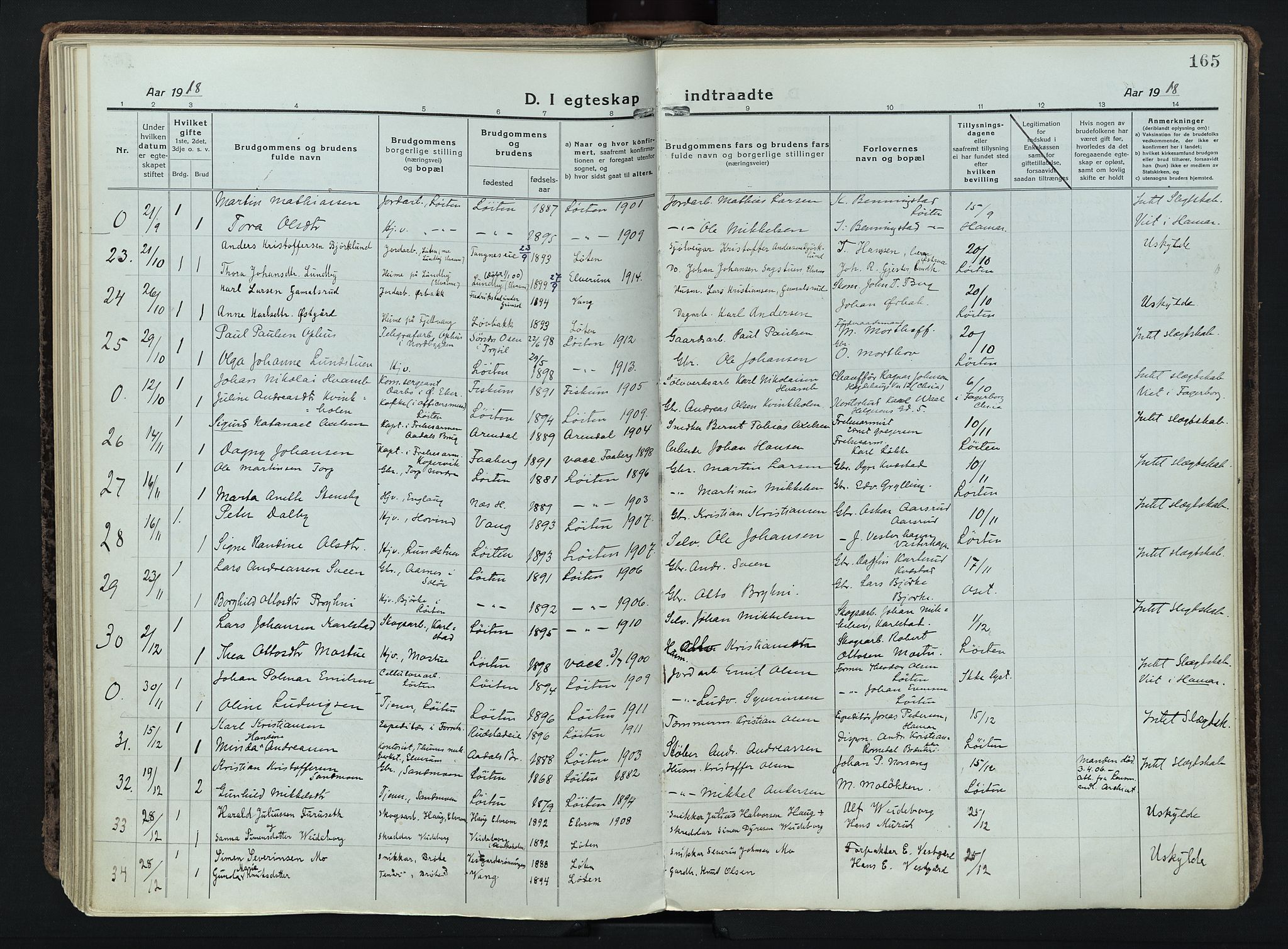 Løten prestekontor, AV/SAH-PREST-022/K/Ka/L0012: Parish register (official) no. 12, 1918-1926, p. 165