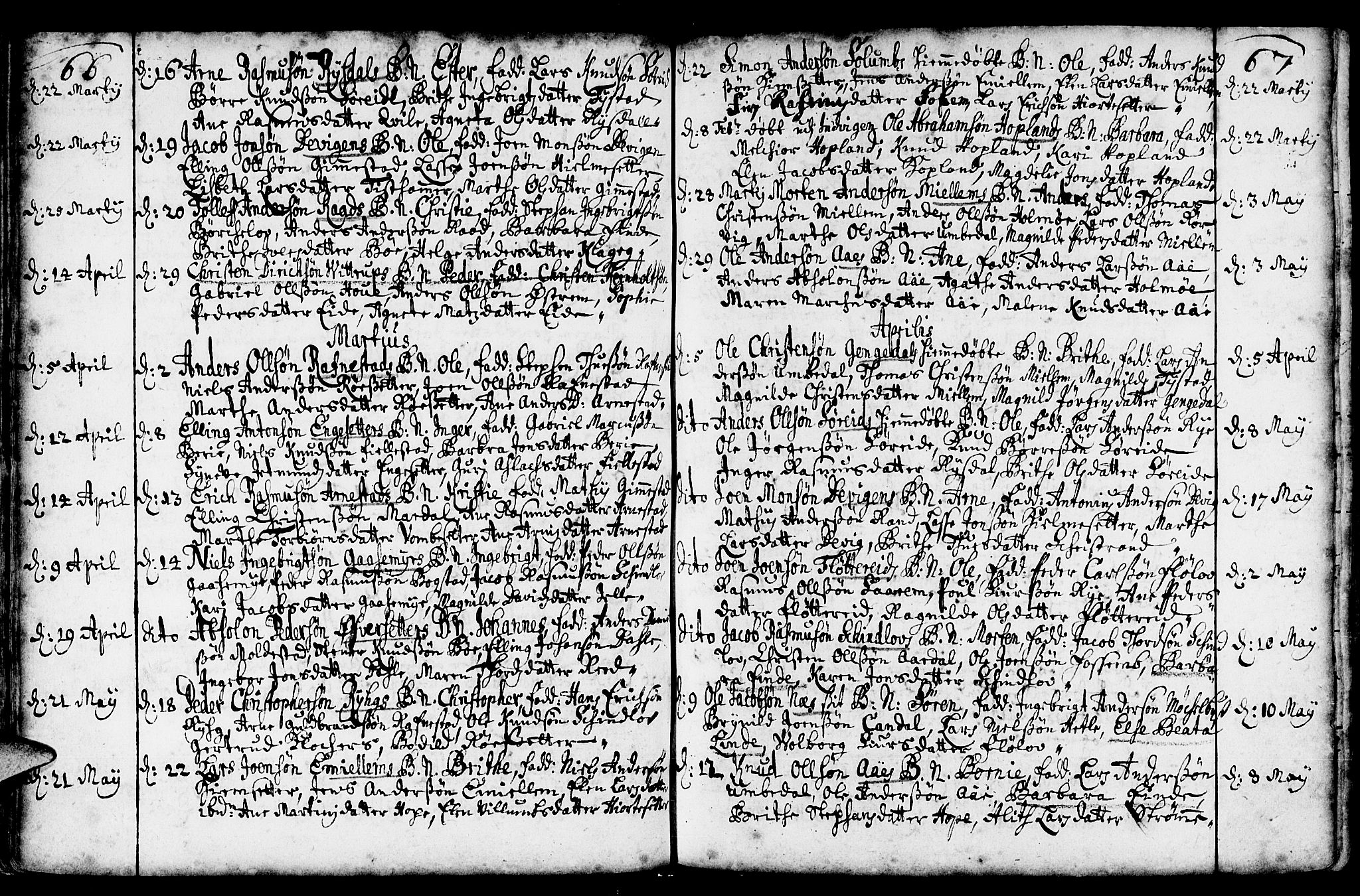 Gloppen sokneprestembete, AV/SAB-A-80101/H/Haa/Haaa/L0002: Parish register (official) no. A 2, 1712-1735, p. 66-67