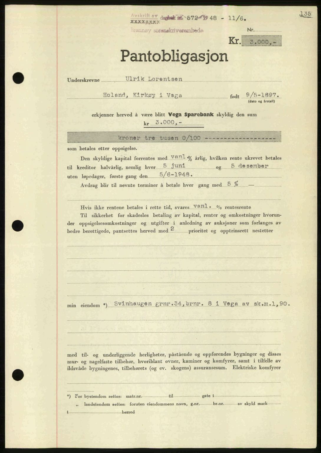 Brønnøy sorenskriveri, SAT/A-4170/1/2/2C: Mortgage book no. 30, 1948-1948, Diary no: : 572/1948