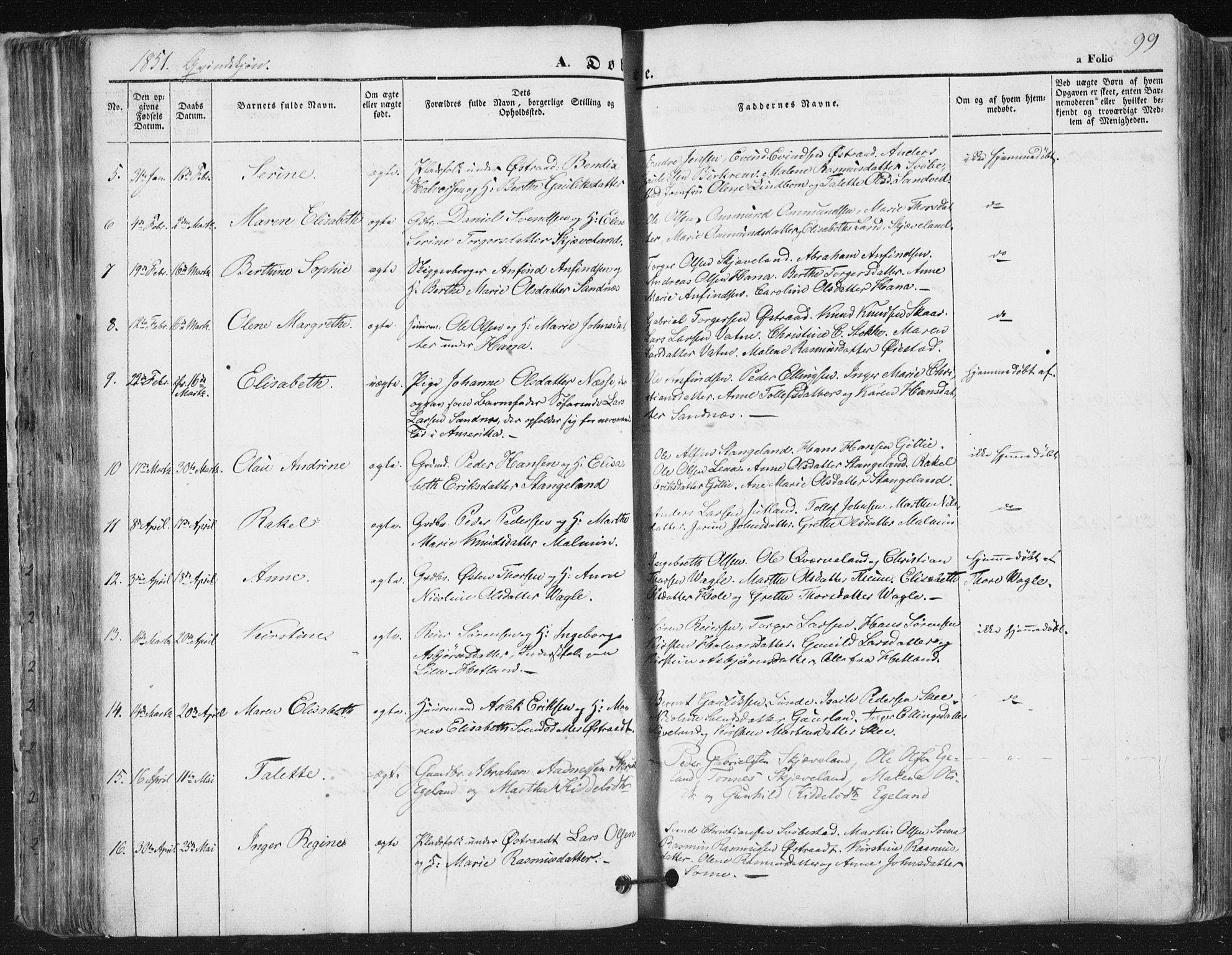 Høyland sokneprestkontor, SAST/A-101799/001/30BA/L0008: Parish register (official) no. A 8, 1841-1856, p. 99