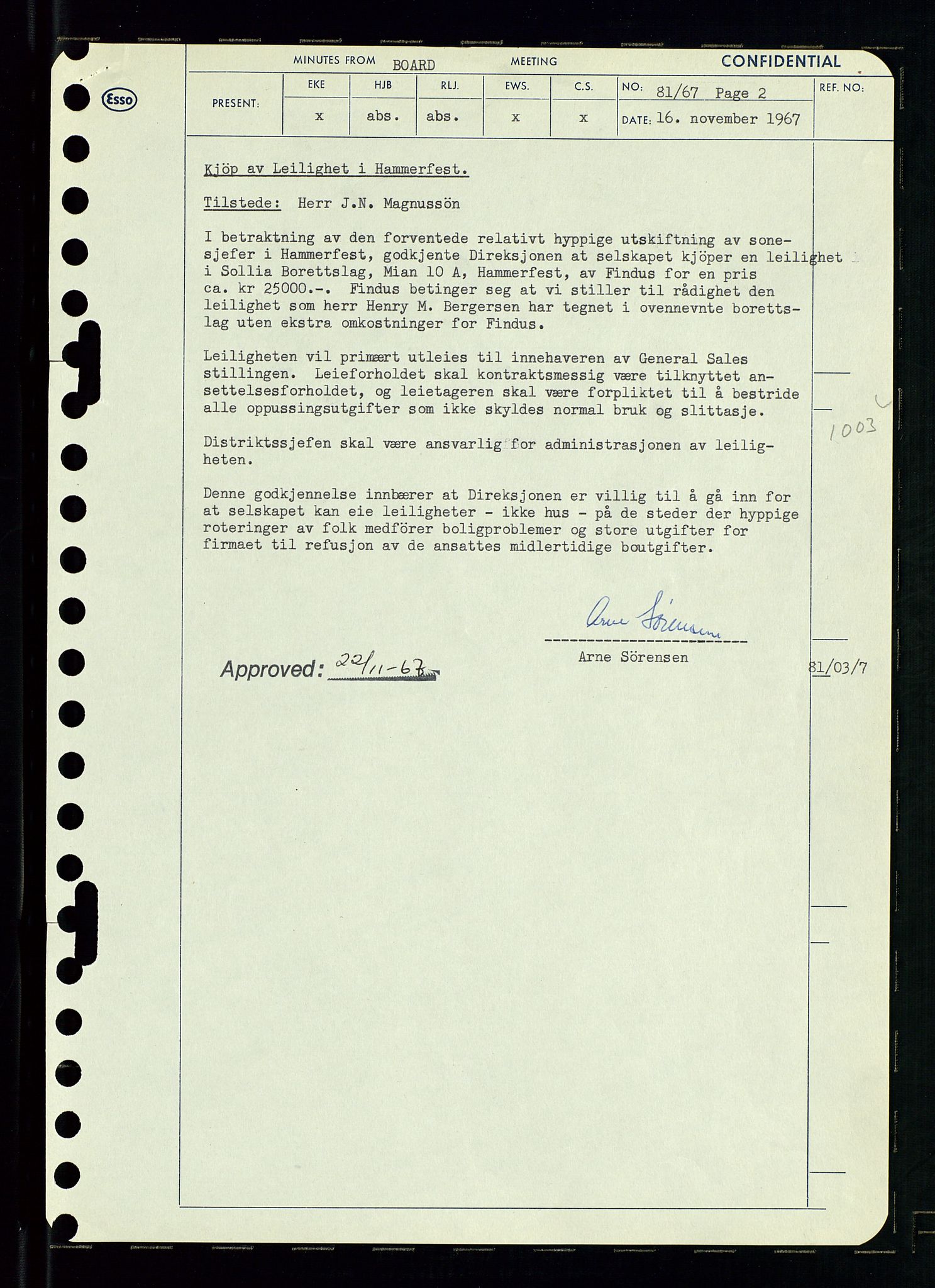 Pa 0982 - Esso Norge A/S, AV/SAST-A-100448/A/Aa/L0002/0003: Den administrerende direksjon Board minutes (styrereferater) / Den administrerende direksjon Board minutes (styrereferater), 1967, p. 165