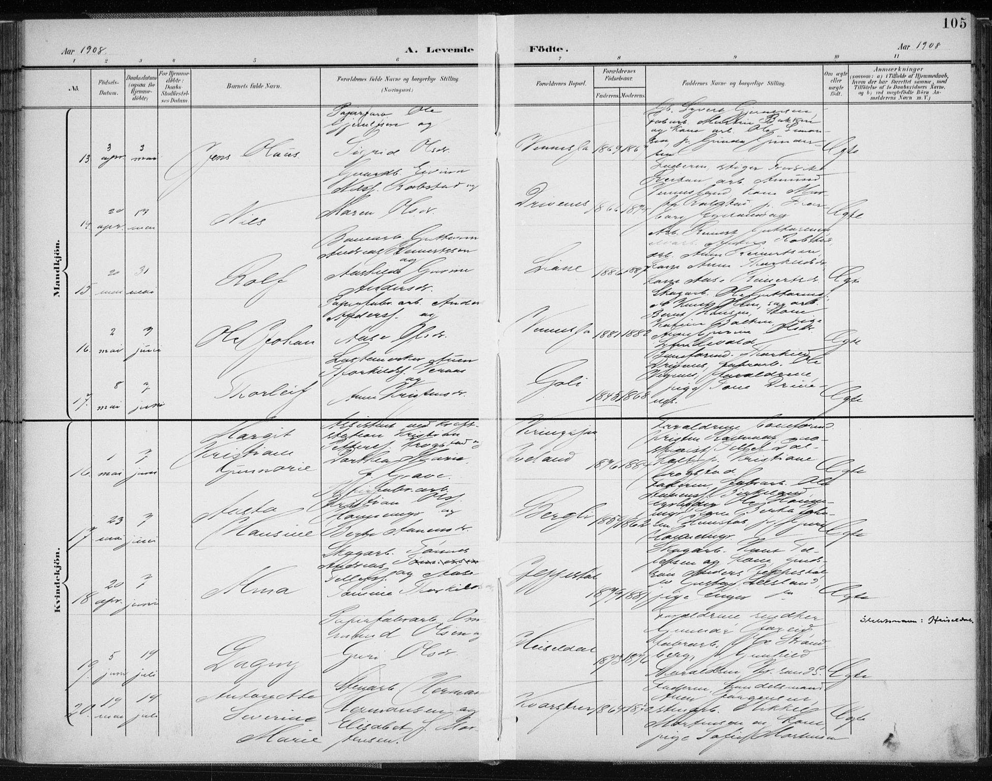 Vennesla sokneprestkontor, AV/SAK-1111-0045/Fa/Fab/L0005: Parish register (official) no. A 5, 1897-1909, p. 105