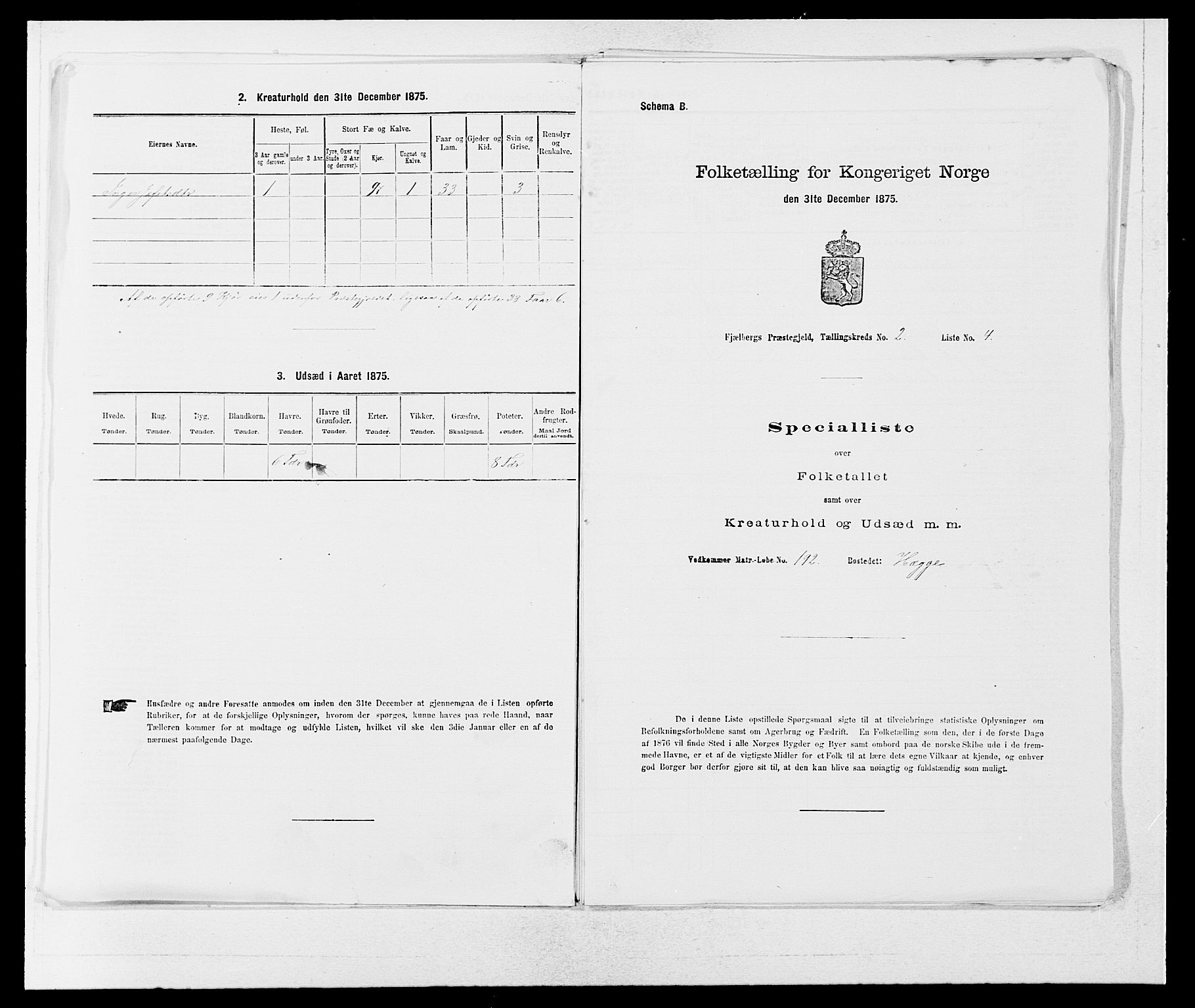 SAB, 1875 census for 1213P Fjelberg, 1875, p. 133