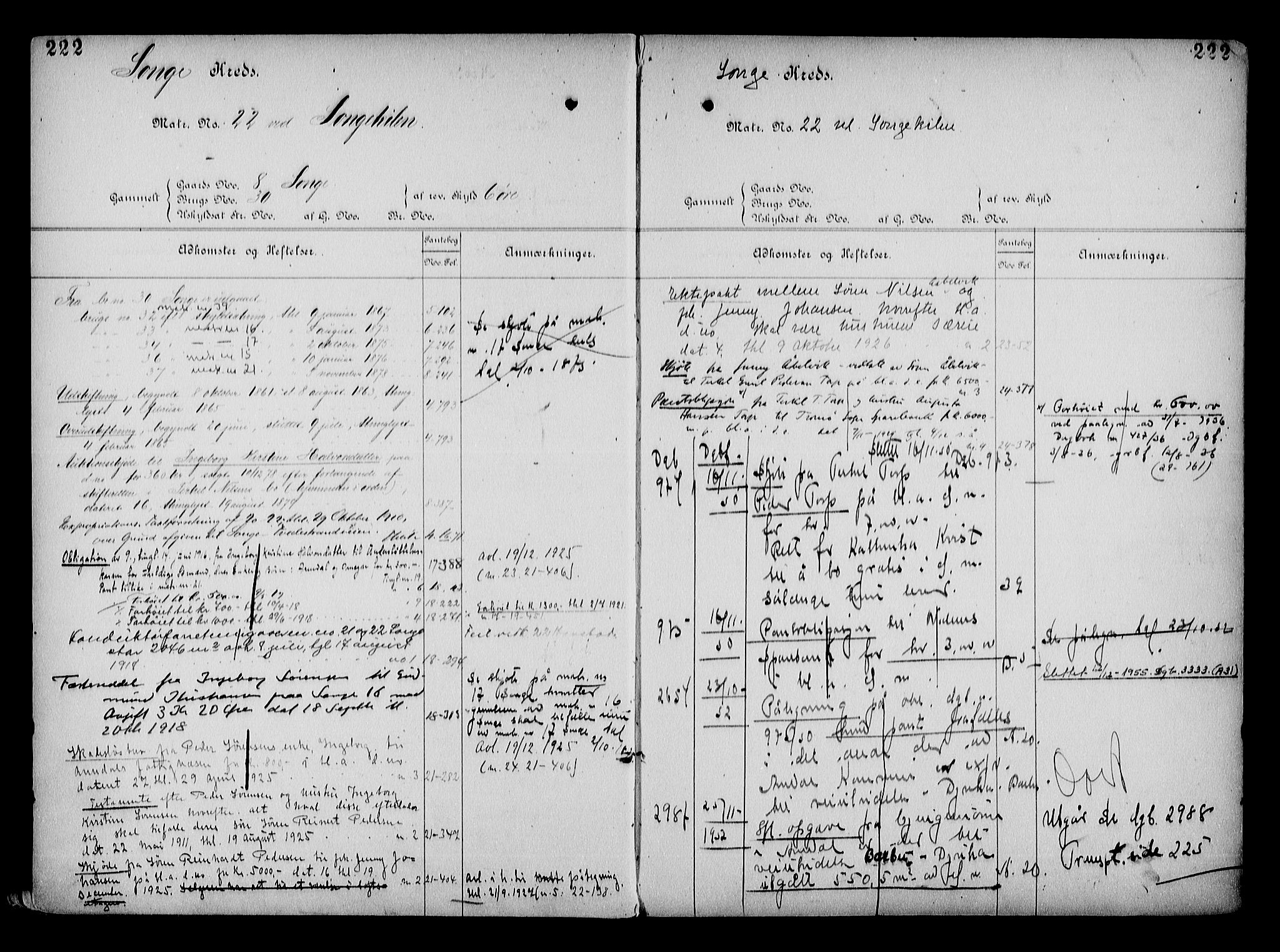 Arendal byfogd, AV/SAK-1222-0001/G/Ga/L0015: Mortgage register no. 13, 1860-1960, p. 222