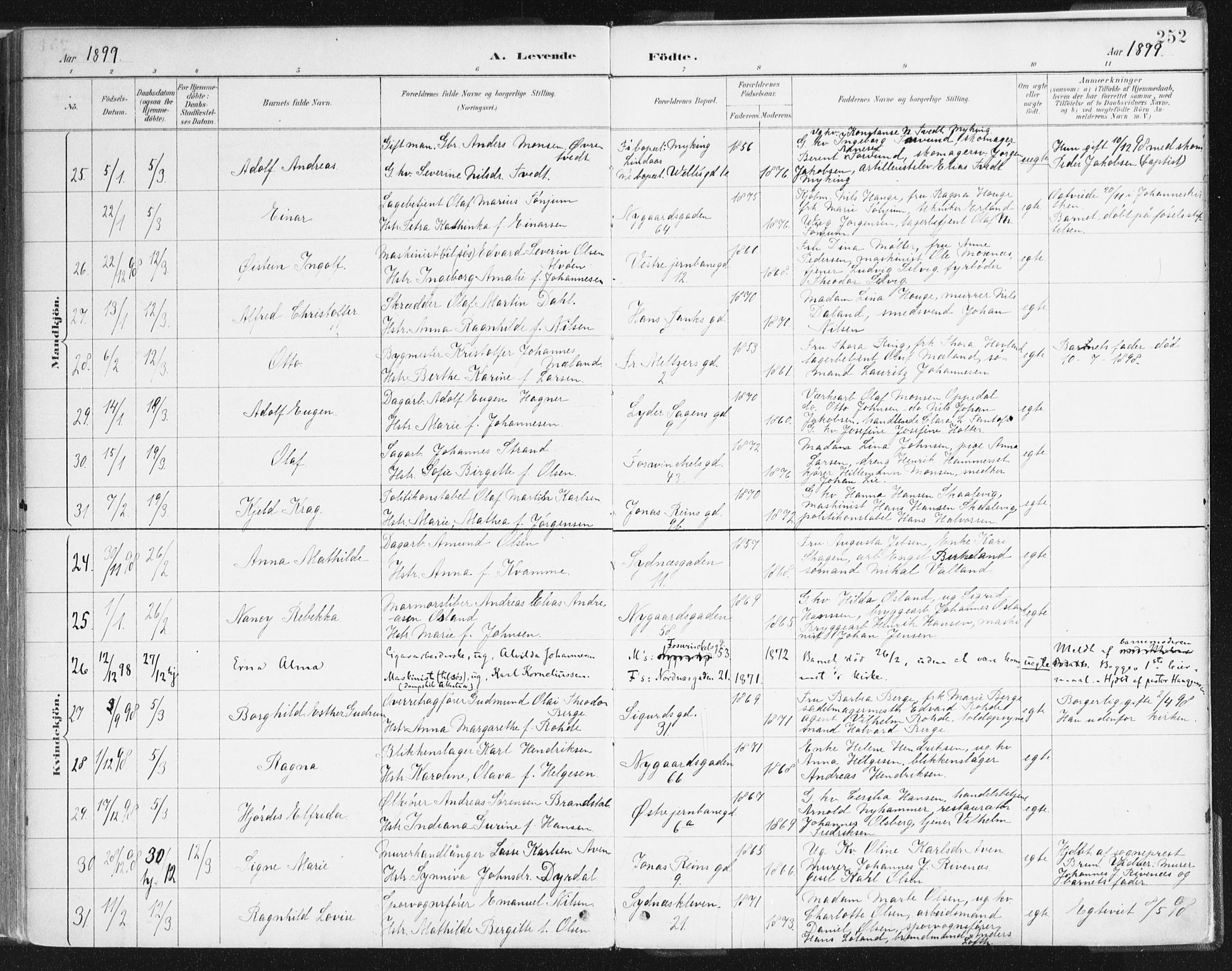 Johanneskirken sokneprestembete, AV/SAB-A-76001/H/Haa/L0001: Parish register (official) no. A 1, 1885-1900, p. 252