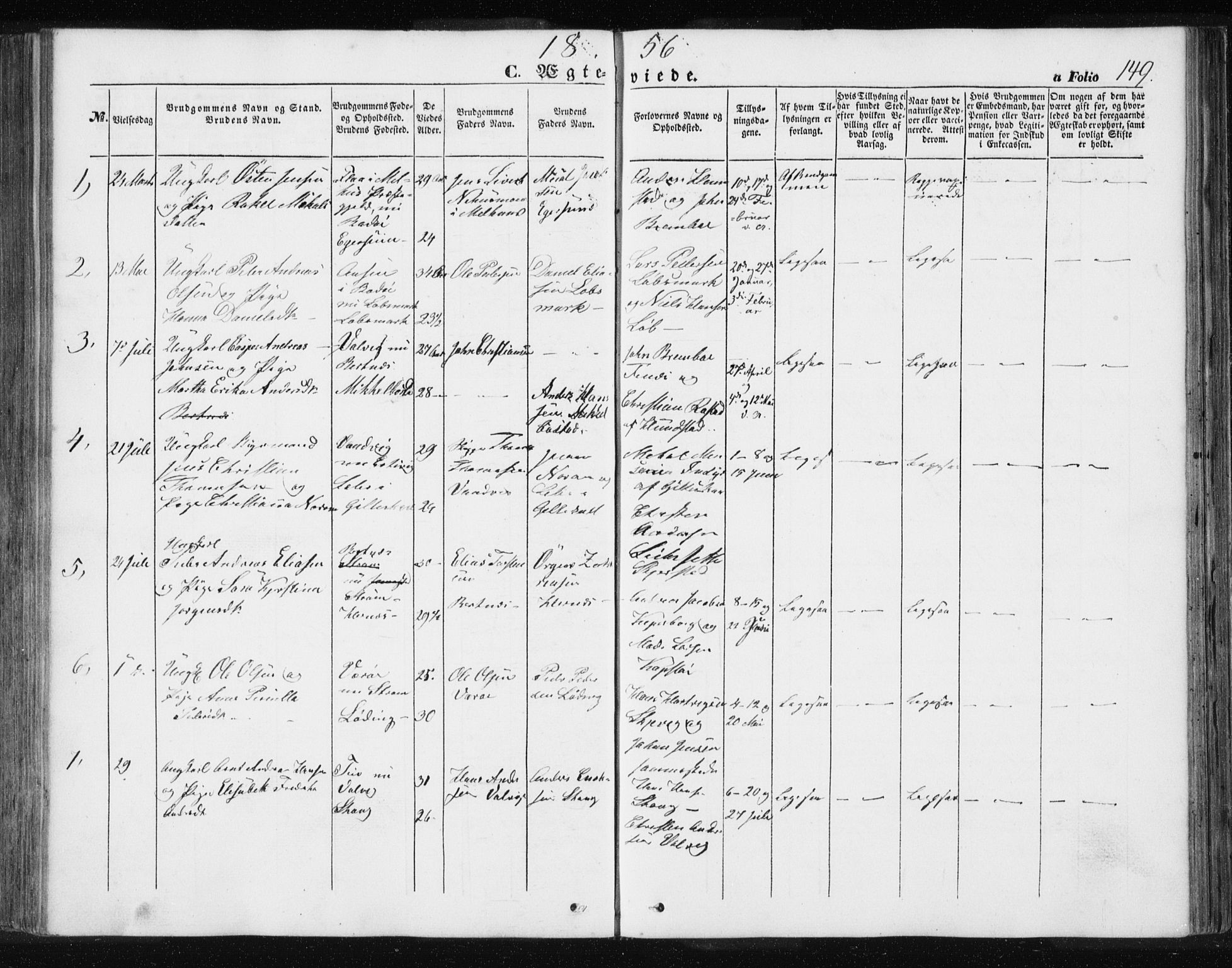 Ministerialprotokoller, klokkerbøker og fødselsregistre - Nordland, SAT/A-1459/801/L0028: Parish register (copy) no. 801C03, 1855-1867, p. 149