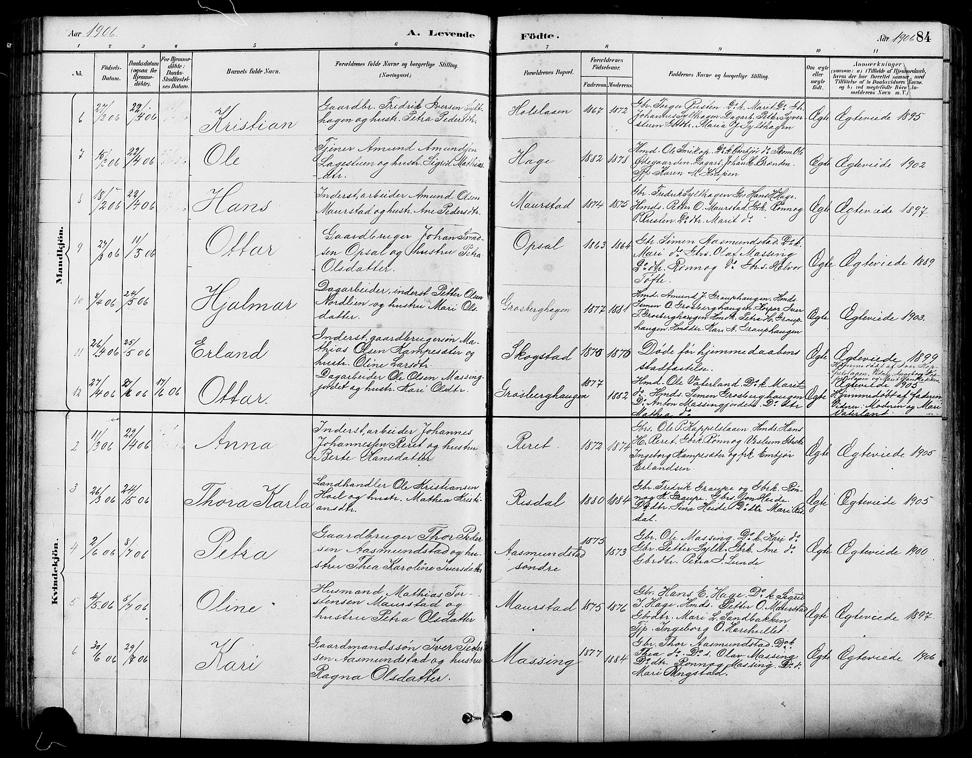 Nord-Fron prestekontor, SAH/PREST-080/H/Ha/Hab/L0005: Parish register (copy) no. 5, 1884-1914, p. 84