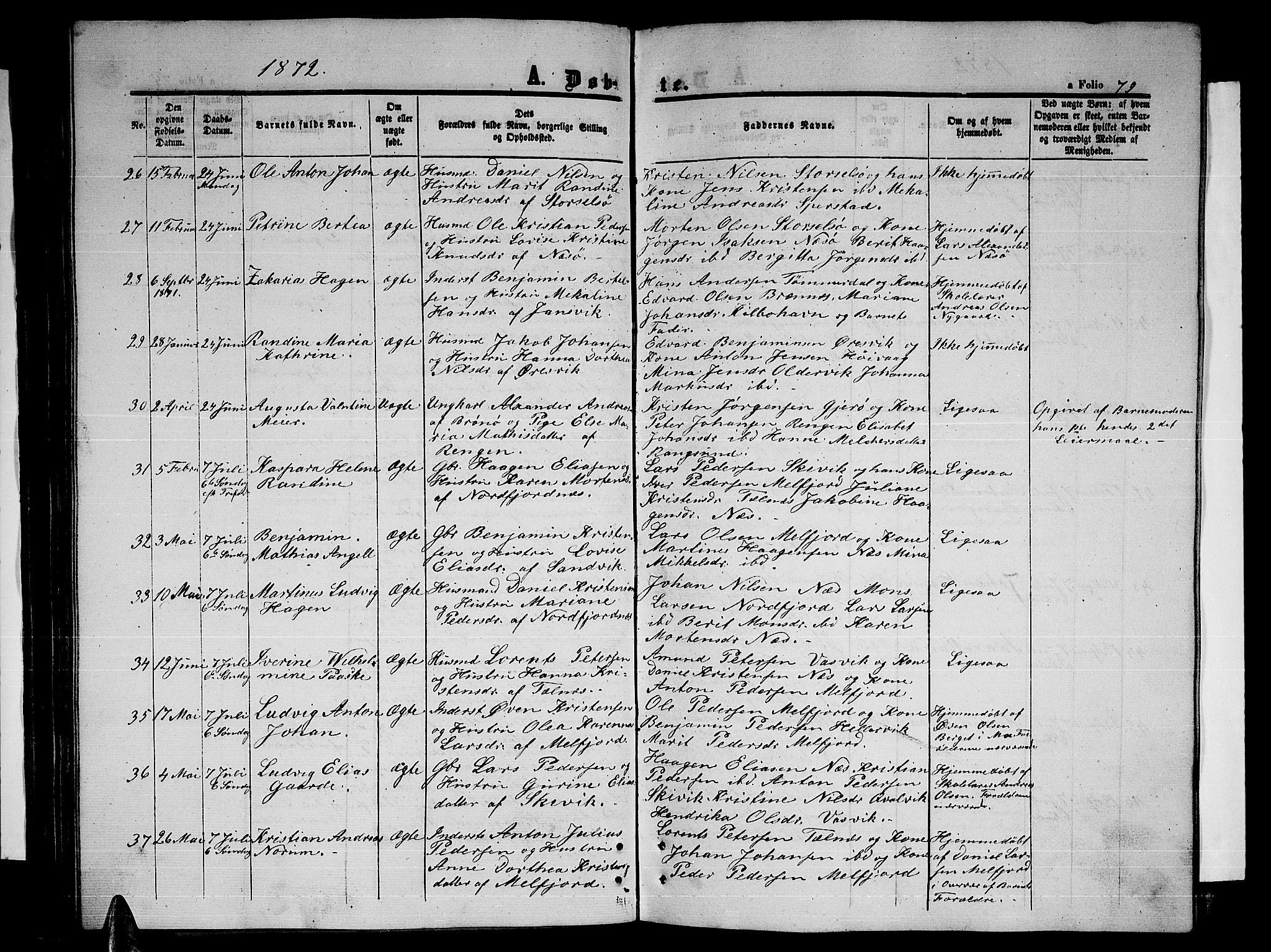 Ministerialprotokoller, klokkerbøker og fødselsregistre - Nordland, SAT/A-1459/841/L0619: Parish register (copy) no. 841C03, 1856-1876, p. 79
