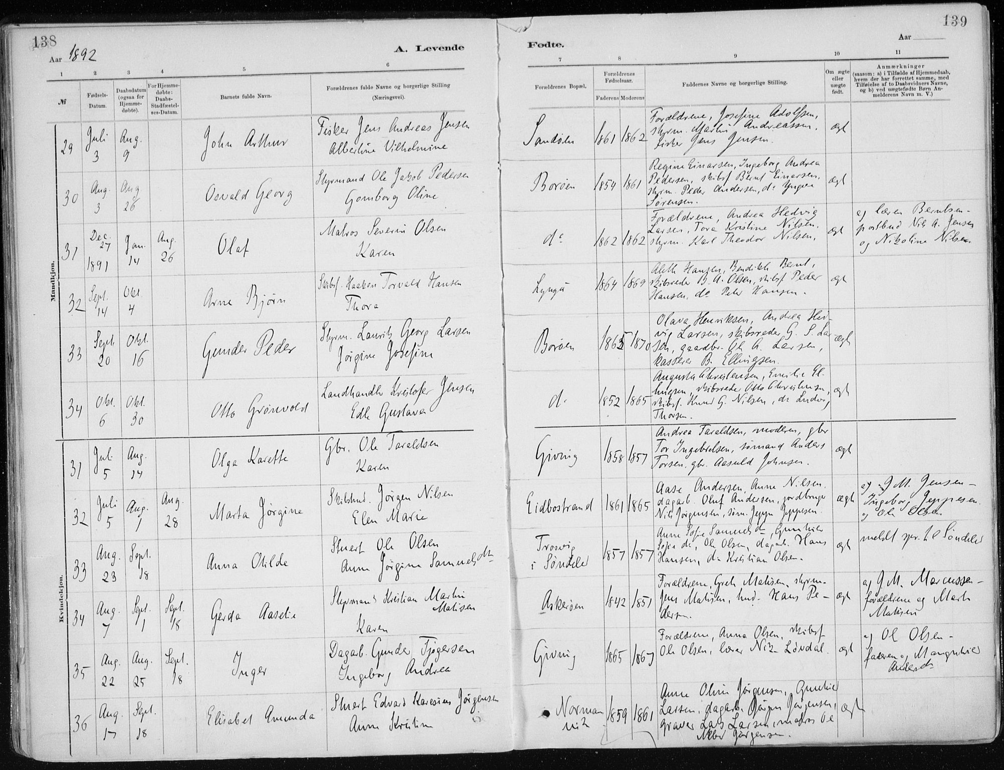 Dypvåg sokneprestkontor, AV/SAK-1111-0007/F/Fa/Faa/L0008: Parish register (official) no. A 8, 1885-1906, p. 138-139