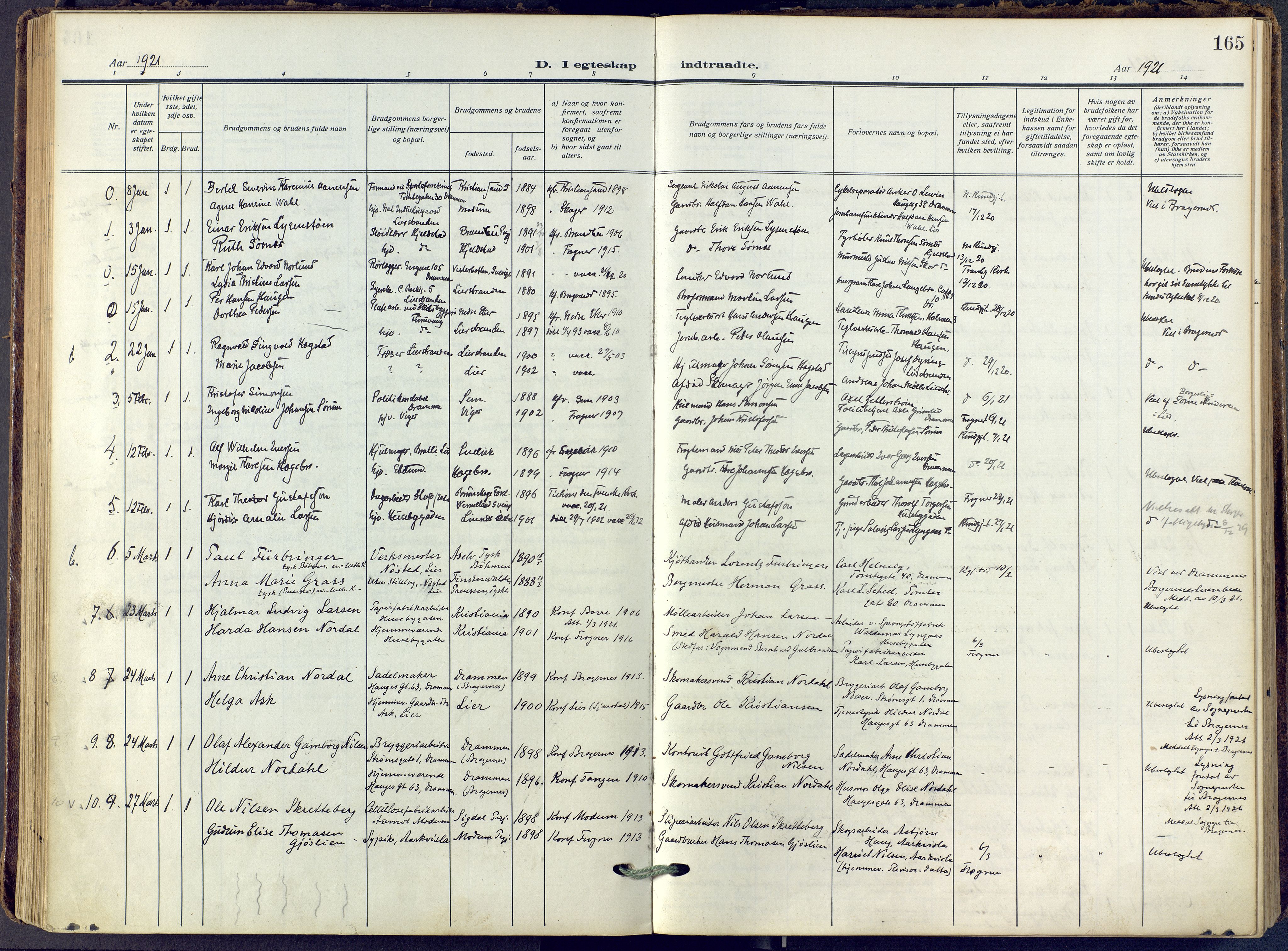 Lier kirkebøker, SAKO/A-230/F/Fa/L0019: Parish register (official) no. I 19, 1918-1928, p. 165