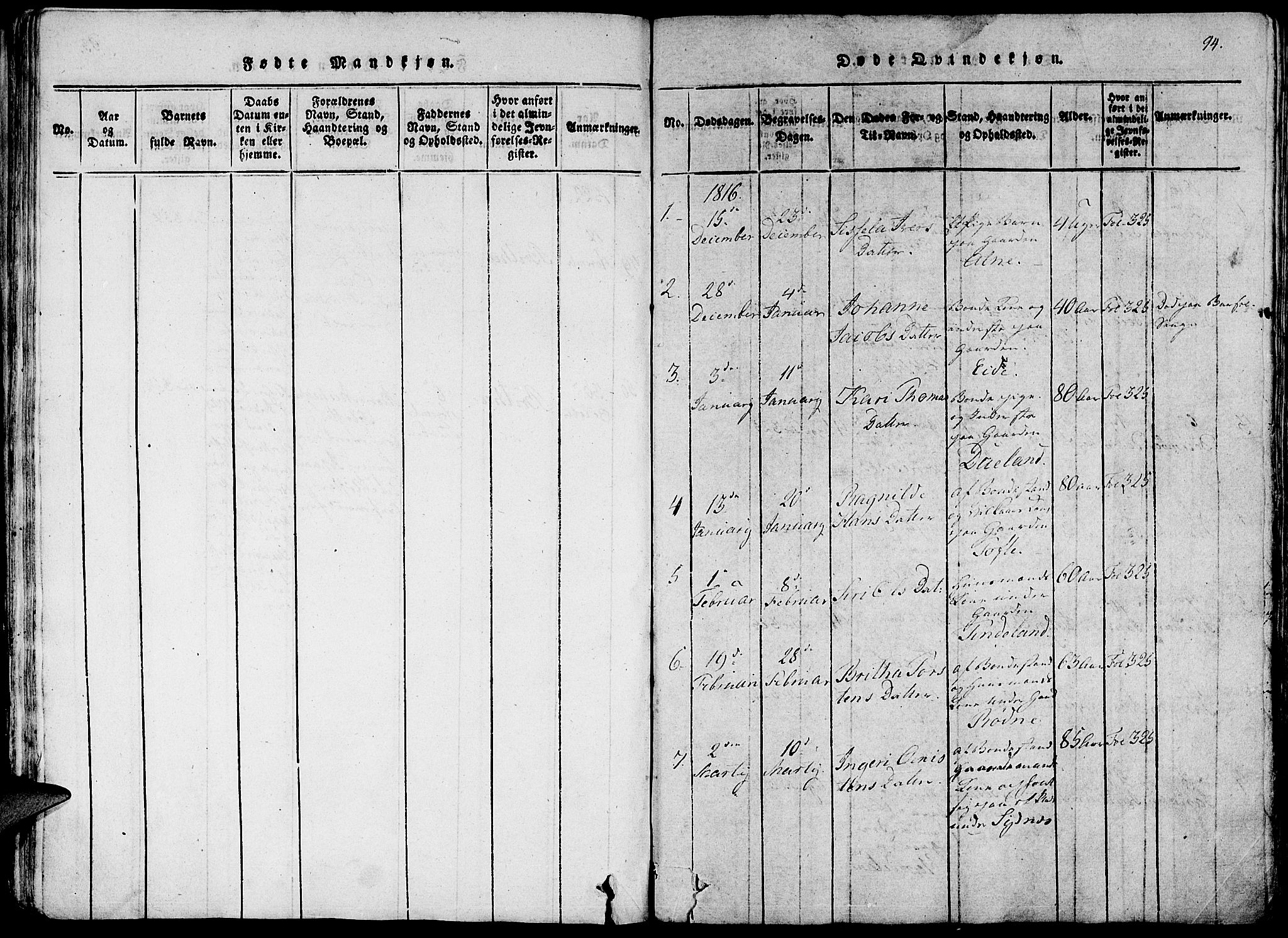 Fjelberg sokneprestembete, SAB/A-75201/H/Haa: Parish register (official) no. A 4, 1816-1822, p. 94