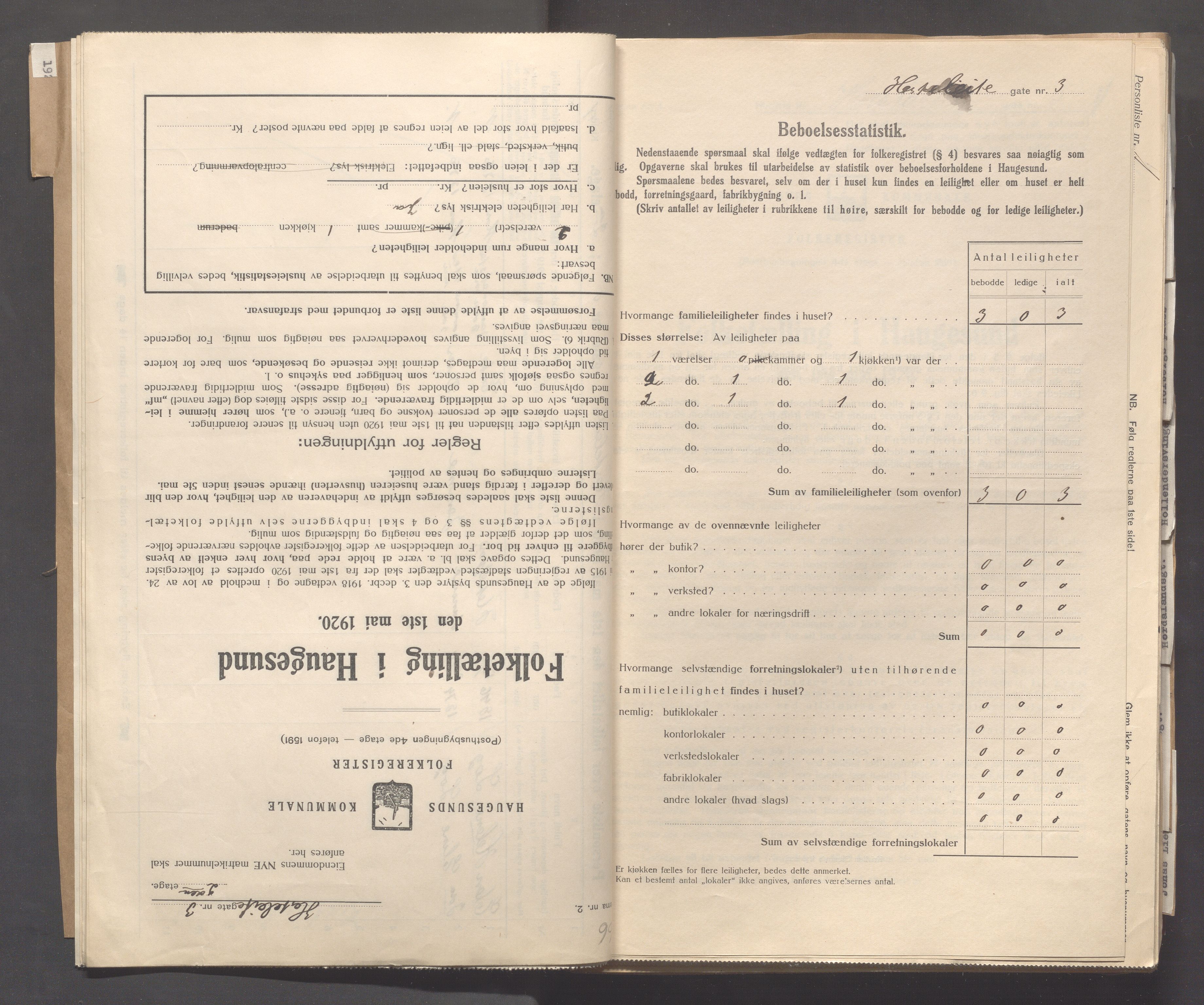 IKAR, Local census 1.5.1920 for Haugesund, 1920, p. 2103