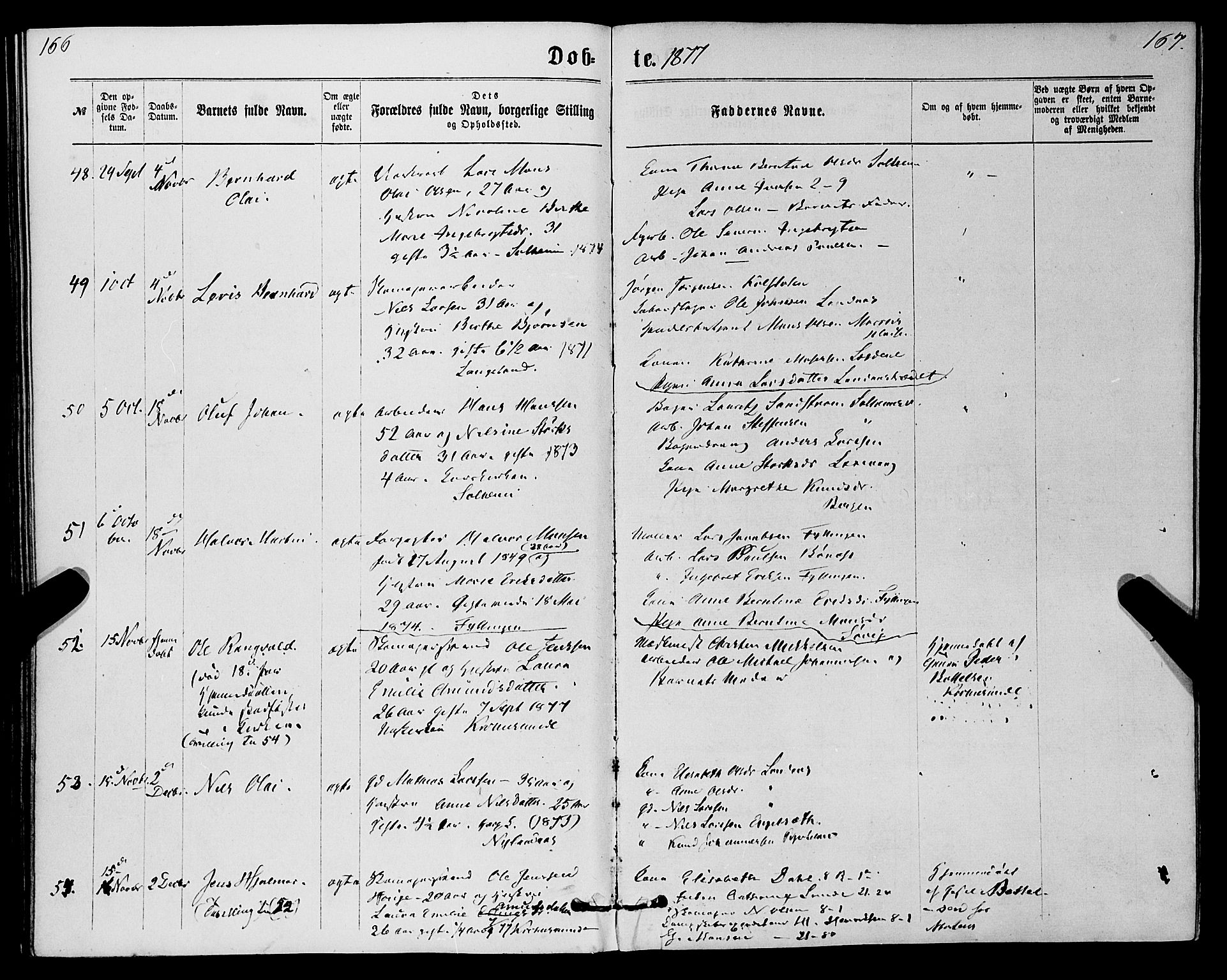 St. Jørgens hospital og Årstad sokneprestembete, AV/SAB-A-99934: Parish register (official) no. A 6, 1870-1878, p. 166-167