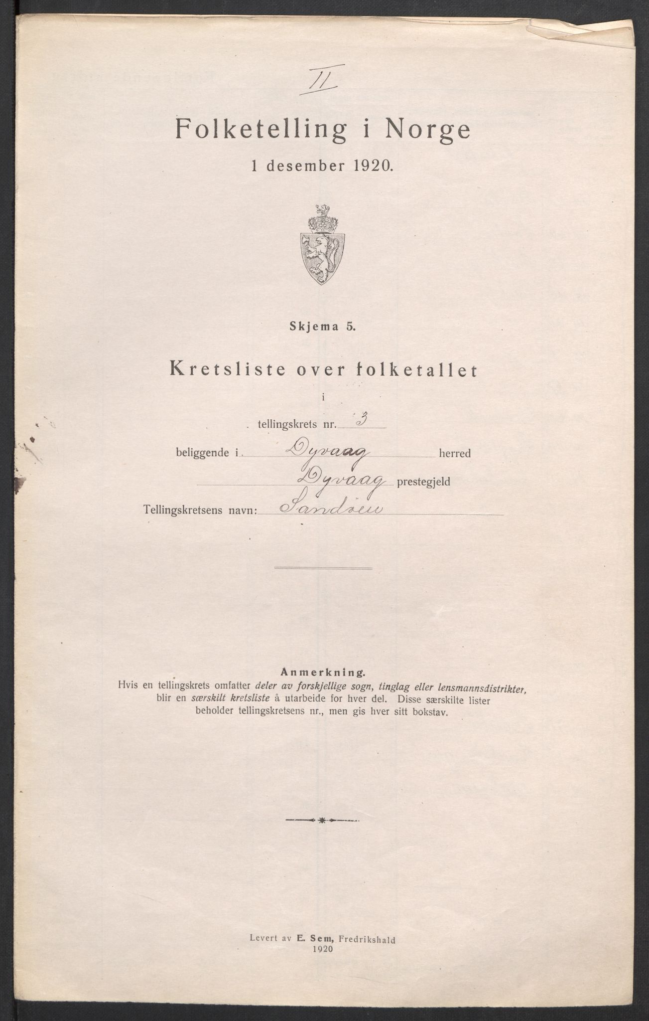 SAK, 1920 census for Dypvåg, 1920, p. 15