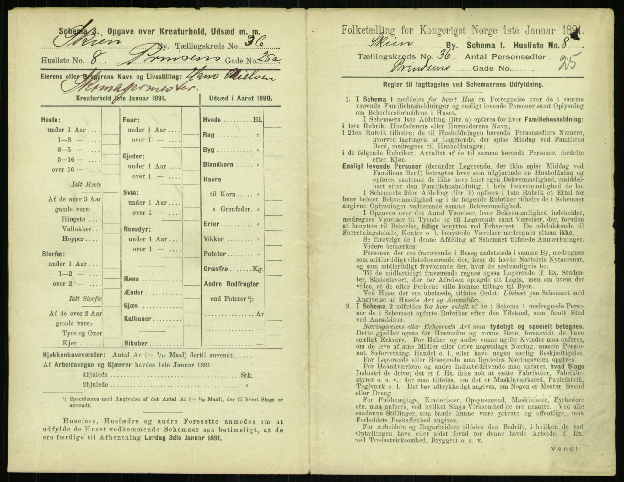 RA, 1891 census for 0806 Skien, 1891, p. 1380