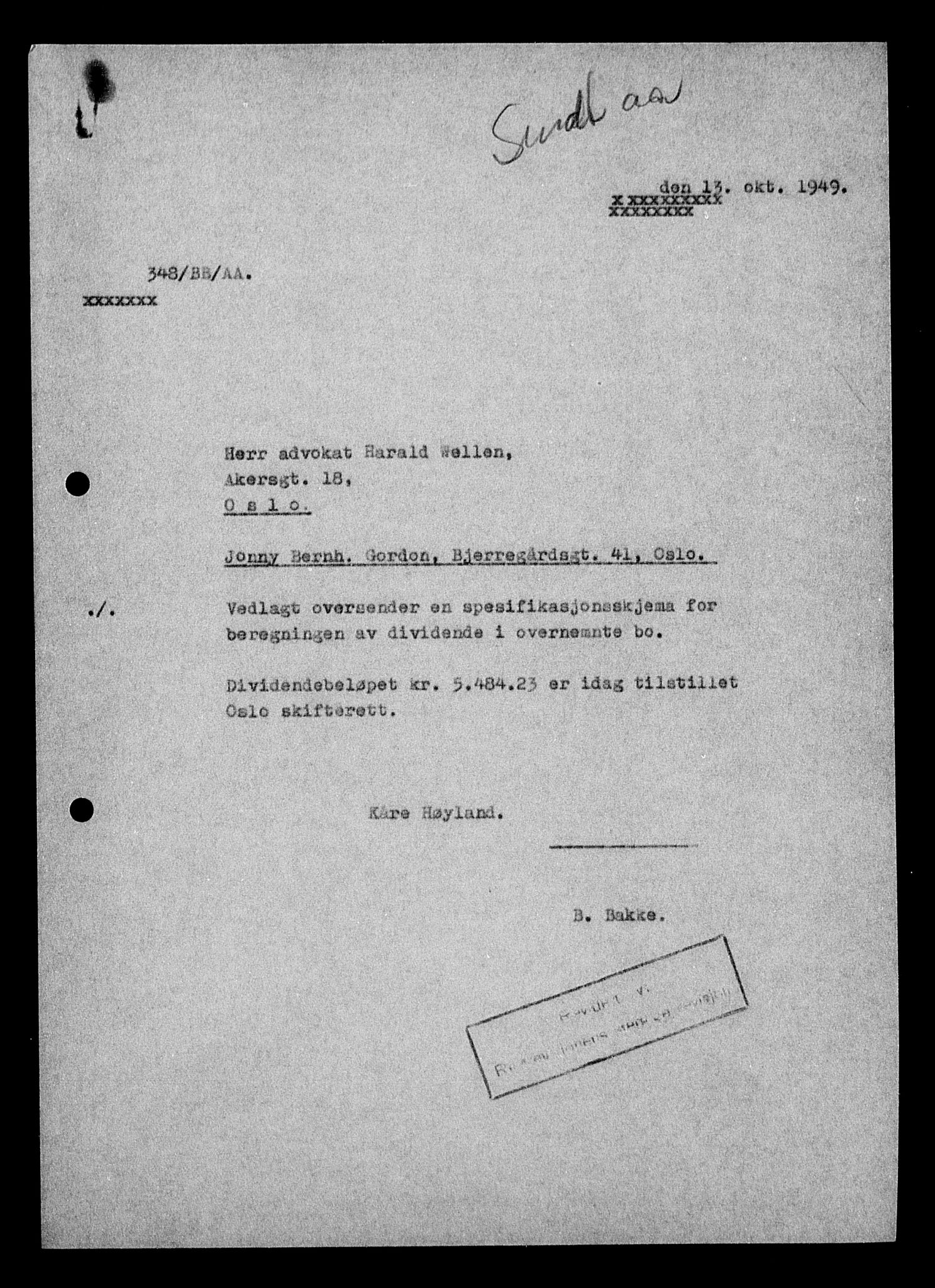 Justisdepartementet, Tilbakeføringskontoret for inndratte formuer, AV/RA-S-1564/H/Hc/Hcc/L0940: --, 1945-1947, p. 139