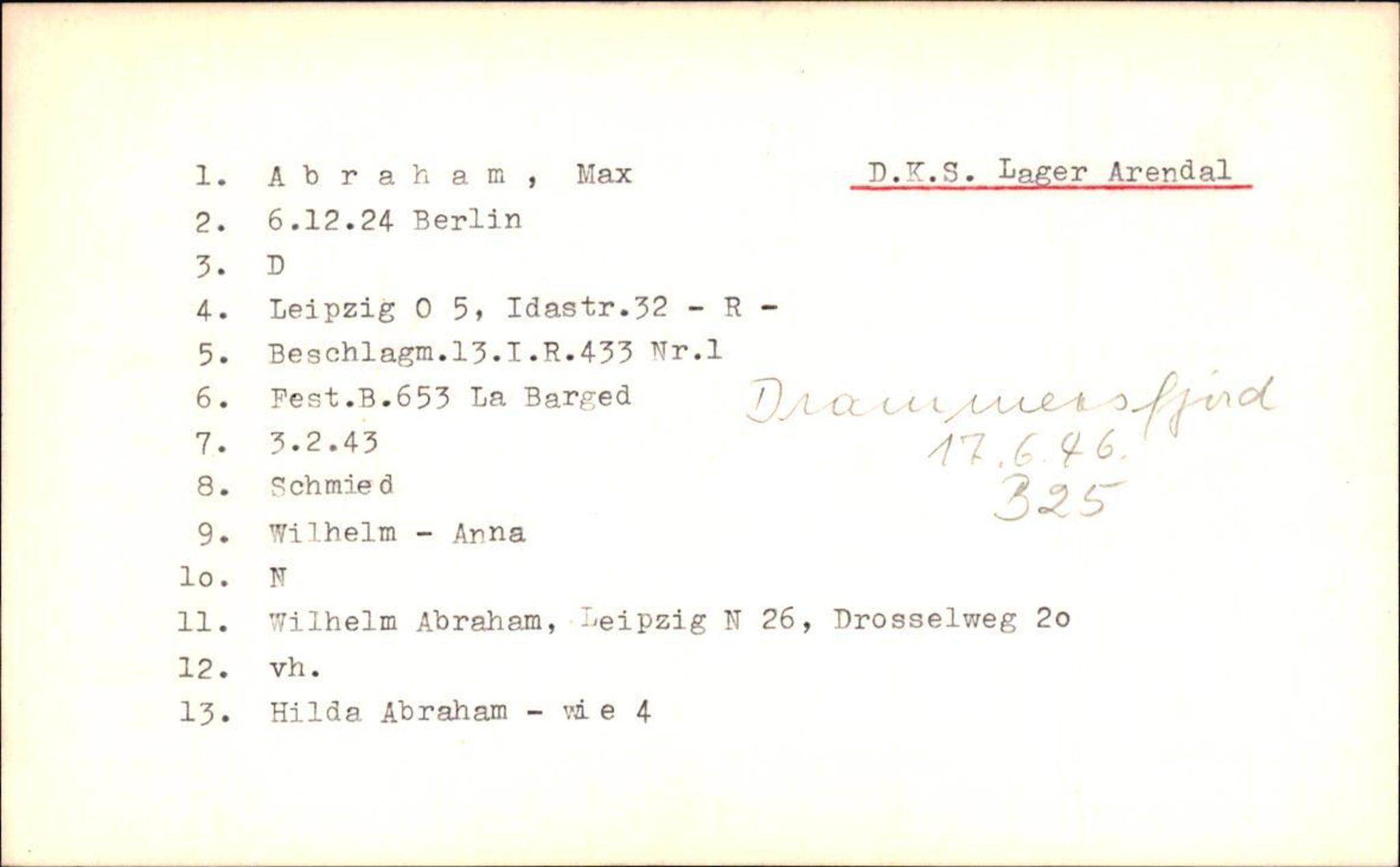 Hjemsendte tyskere , RA/RAFA-6487/D/Db/L0006: Adam-Zimmerman + Ableiter-Barta, 1945-1947, p. 301