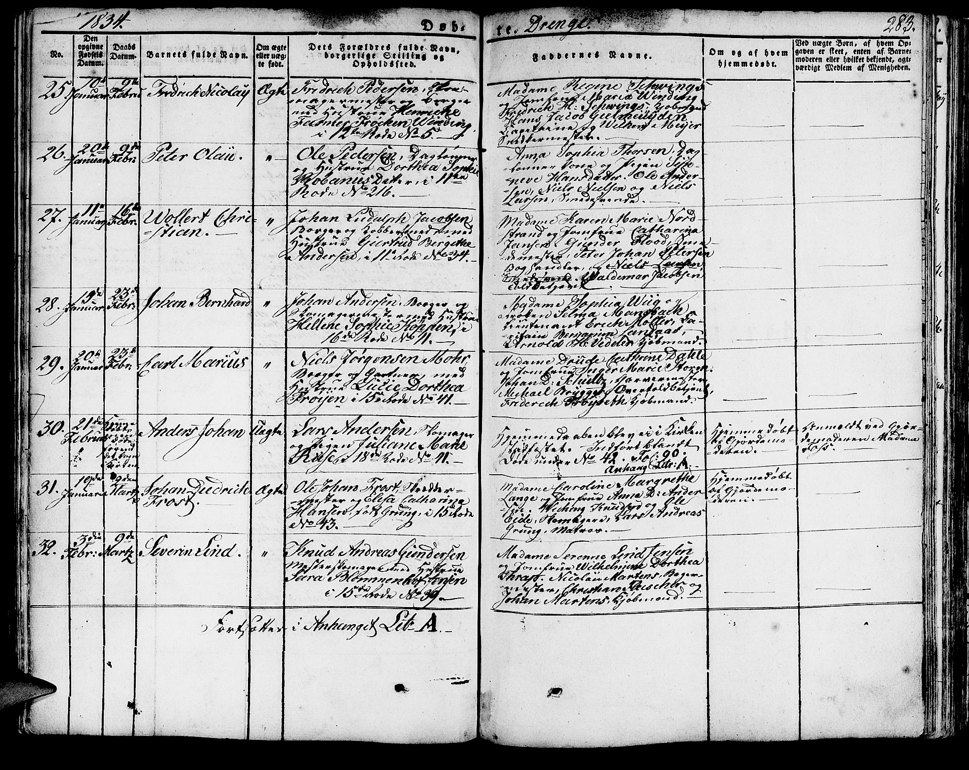 Domkirken sokneprestembete, SAB/A-74801/H/Haa/L0012: Parish register (official) no. A 12, 1821-1840, p. 283