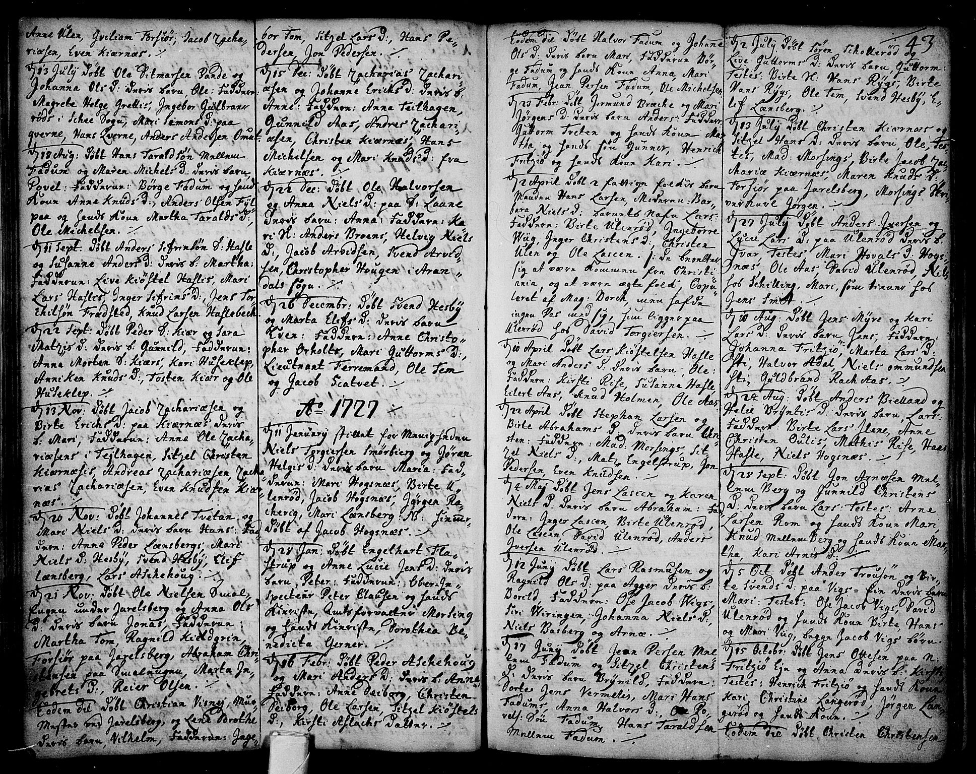 Sem kirkebøker, SAKO/A-5/F/Fa/L0001: Parish register (official) no. I 1, 1702-1763, p. 43