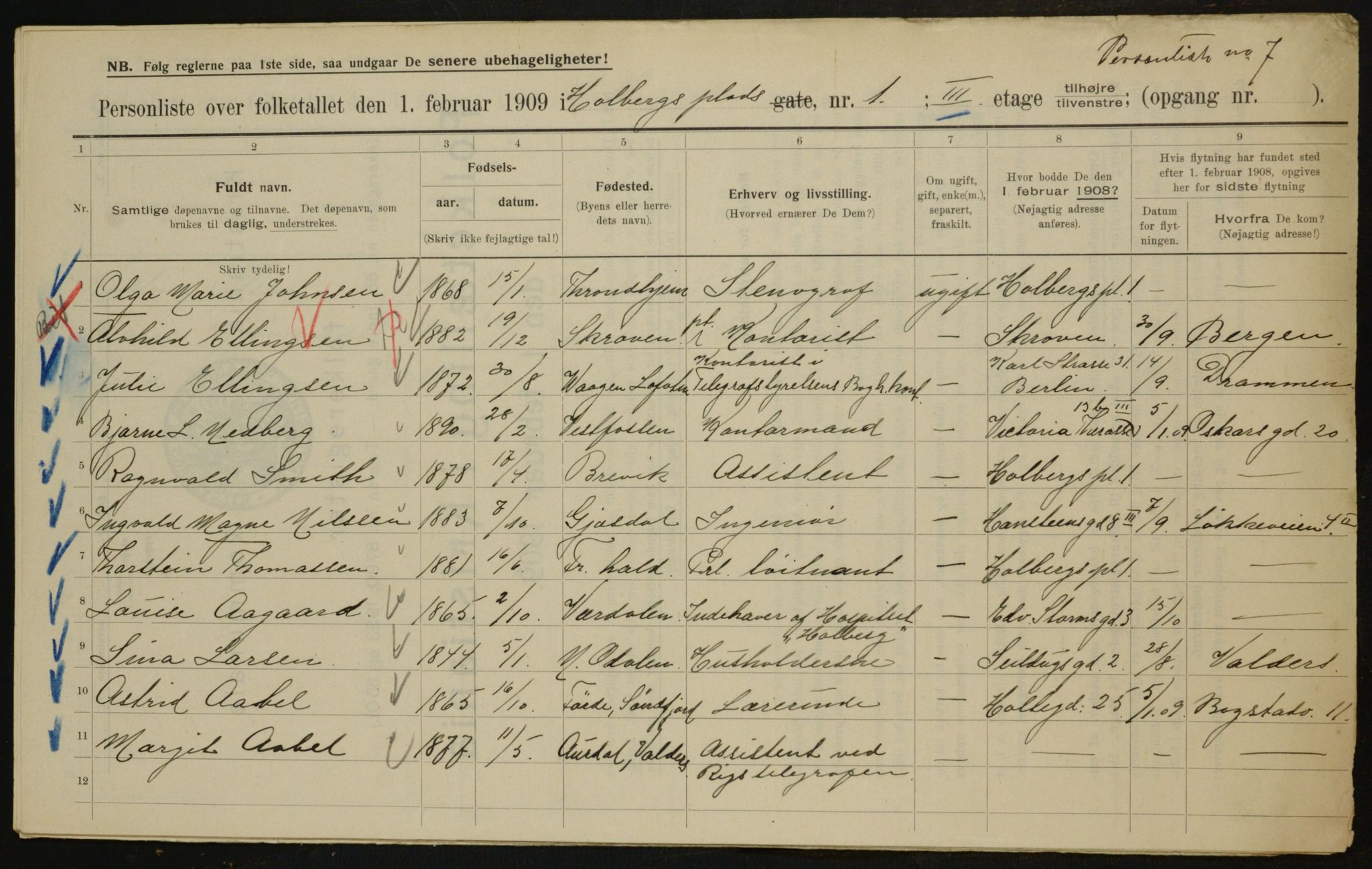 OBA, Municipal Census 1909 for Kristiania, 1909, p. 36745