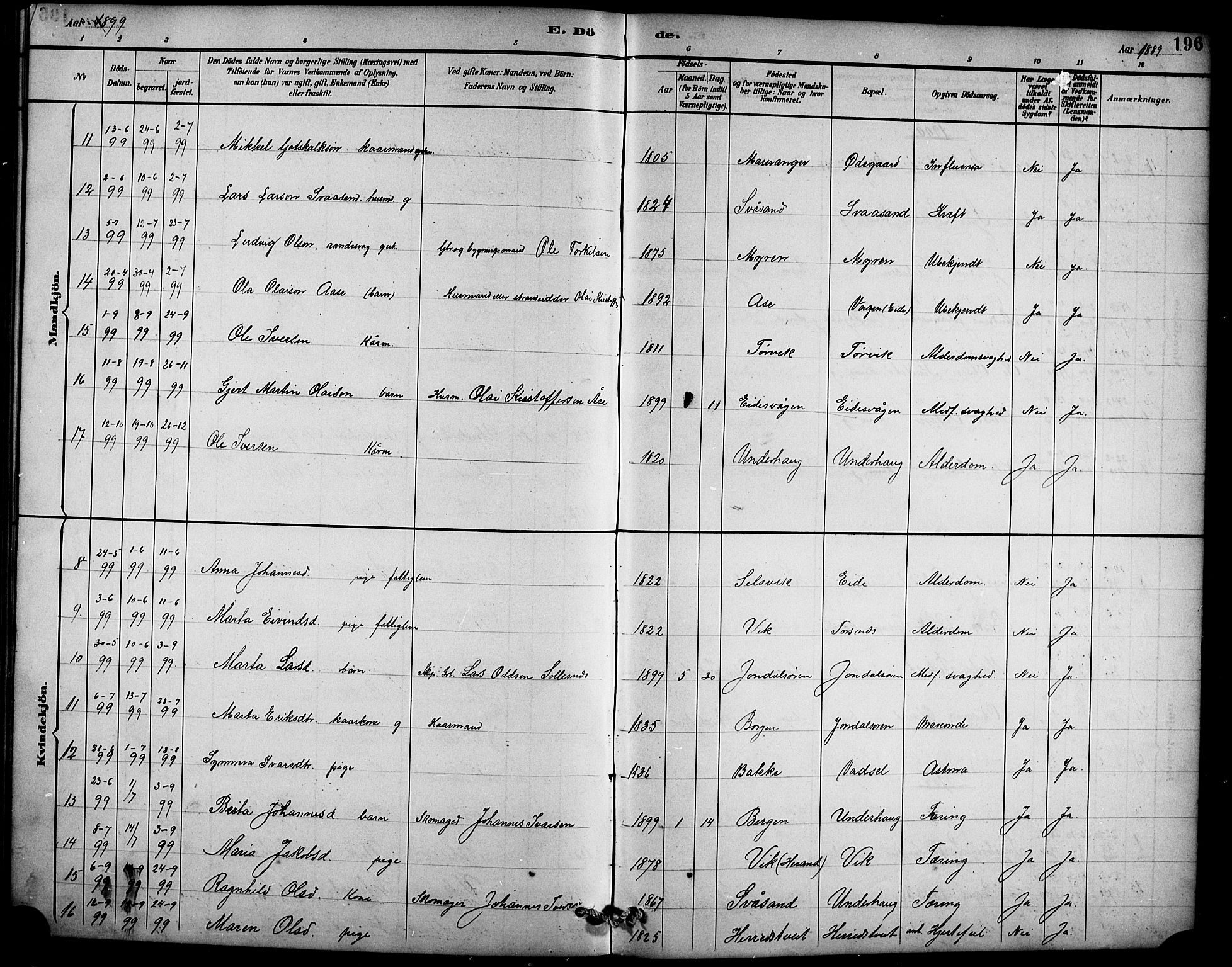 Ullensvang sokneprestembete, AV/SAB-A-78701/H/Hab: Parish register (copy) no. D 1, 1891-1908, p. 196