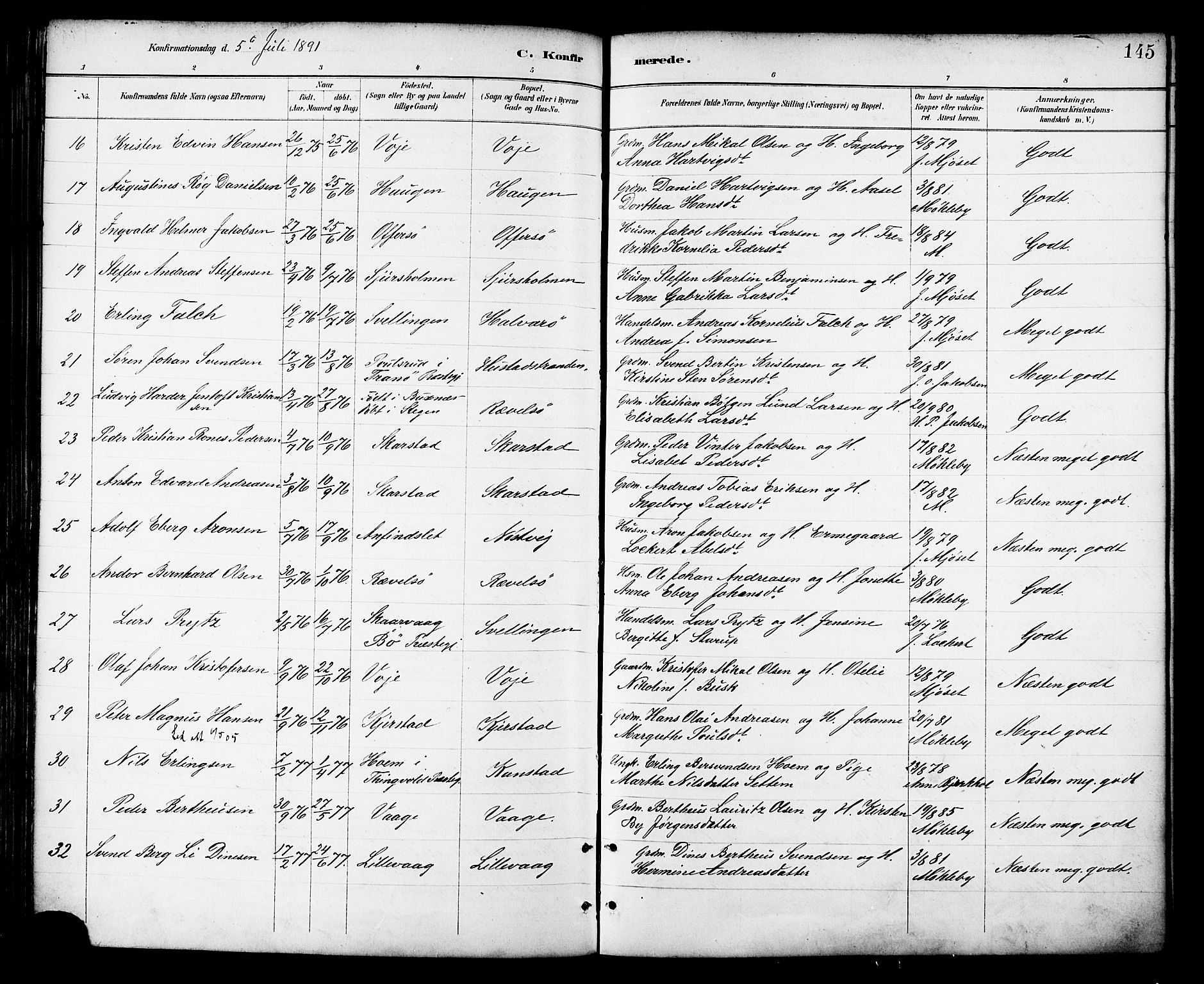 Ministerialprotokoller, klokkerbøker og fødselsregistre - Nordland, AV/SAT-A-1459/872/L1035: Parish register (official) no. 872A10, 1884-1896, p. 145