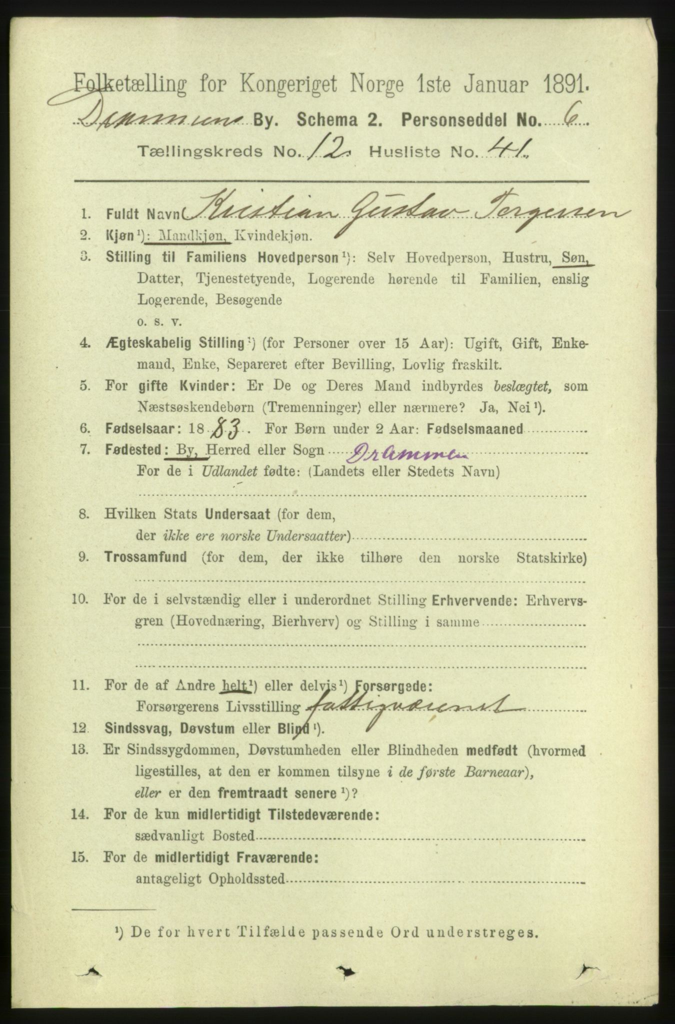 RA, 1891 census for 0602 Drammen, 1891, p. 9473