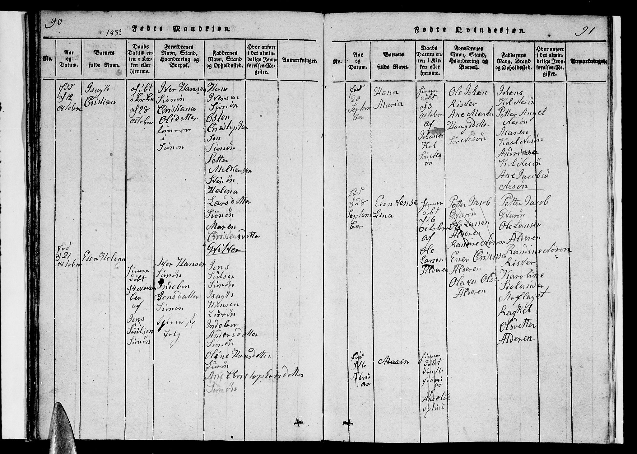 Ministerialprotokoller, klokkerbøker og fødselsregistre - Nordland, SAT/A-1459/839/L0571: Parish register (copy) no. 839C01, 1820-1840, p. 90-91