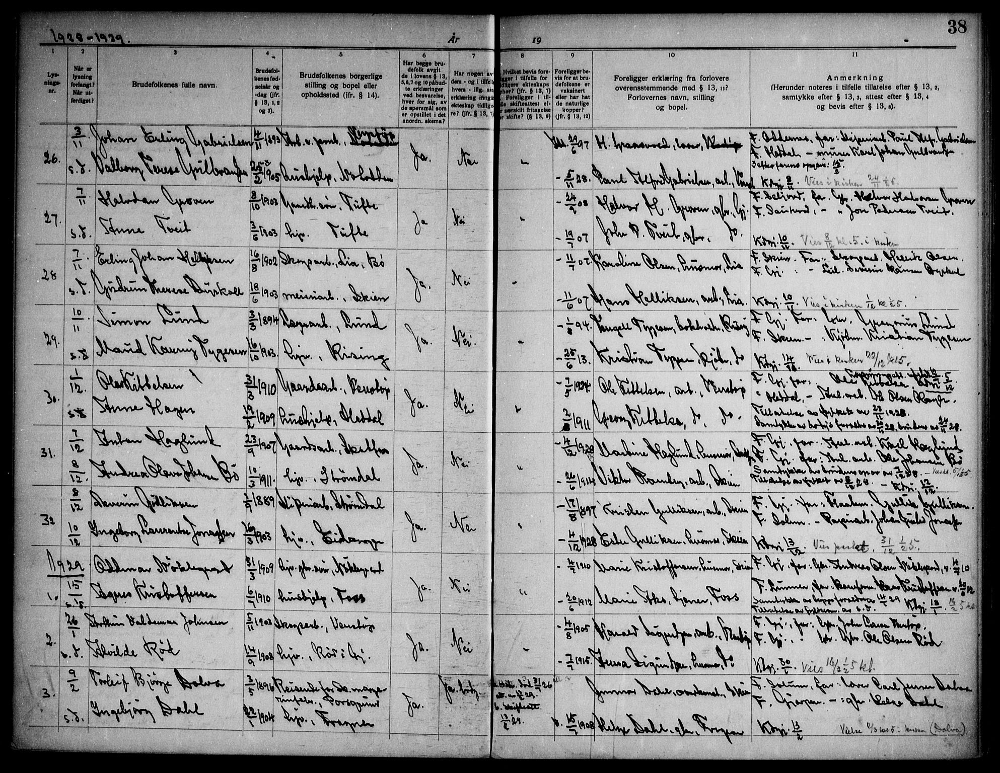 Gjerpen kirkebøker, SAKO/A-265/H/Ha/L0003: Banns register no. I 3, 1919-1946, p. 38