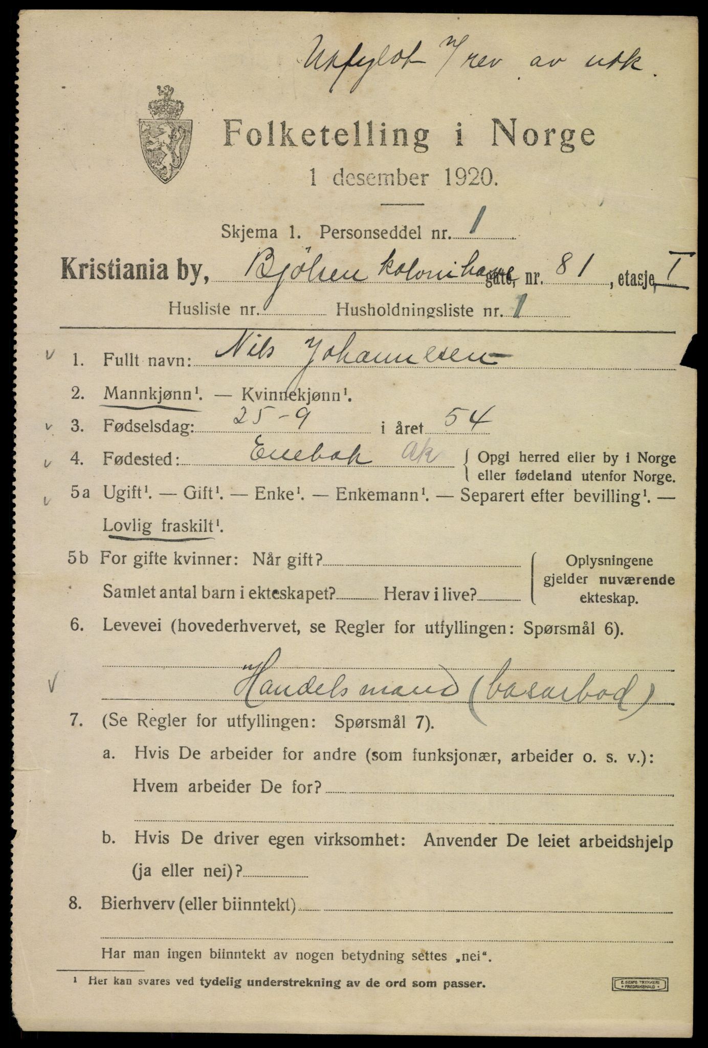 SAO, 1920 census for Kristiania, 1920, p. 163525