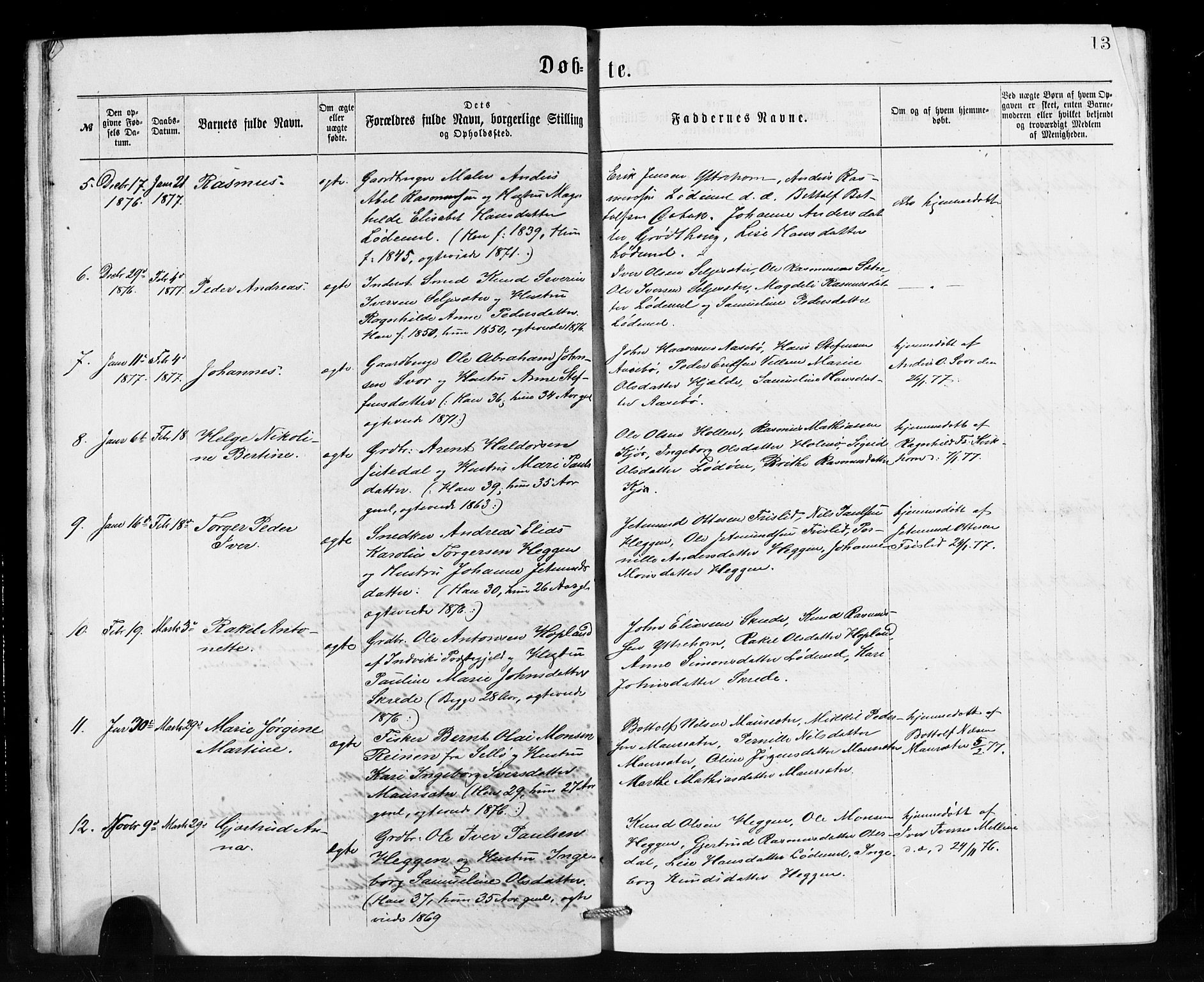 Hornindal sokneprestembete, AV/SAB-A-82401/H/Hab: Parish register (copy) no. A 1, 1876-1894, p. 13