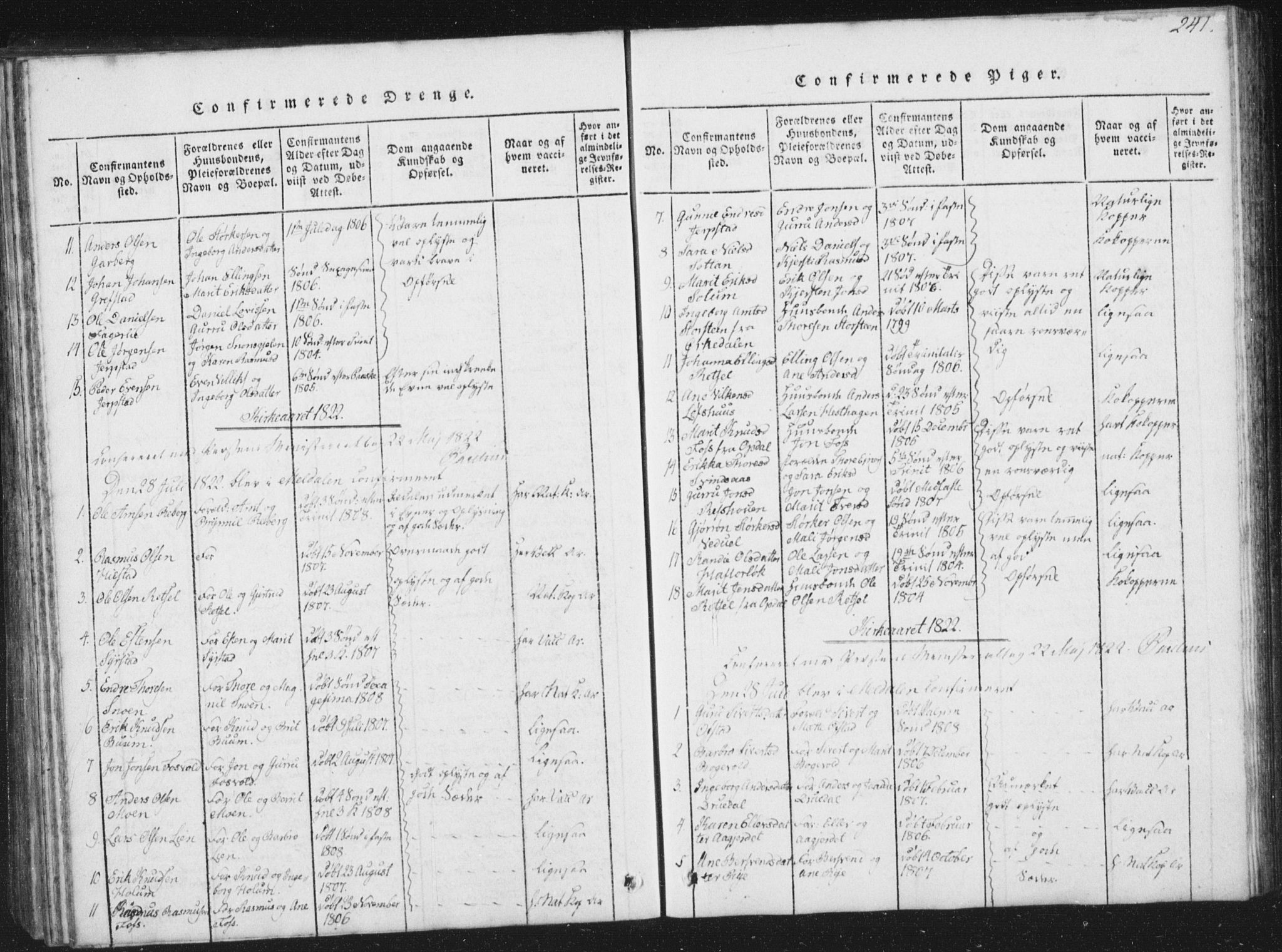 Ministerialprotokoller, klokkerbøker og fødselsregistre - Sør-Trøndelag, SAT/A-1456/672/L0862: Parish register (copy) no. 672C01, 1816-1831, p. 241